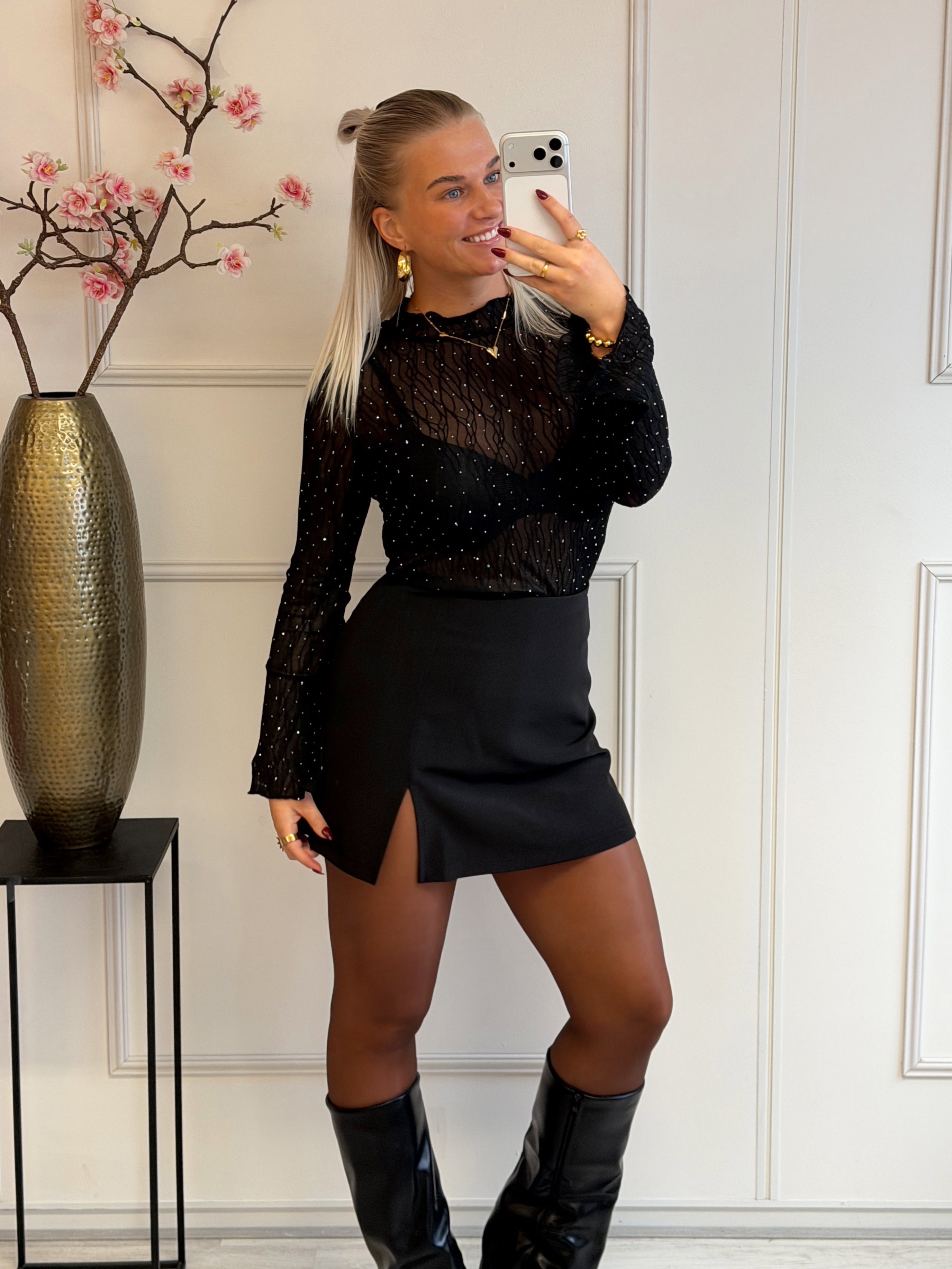 Basic skort met split | Zwart