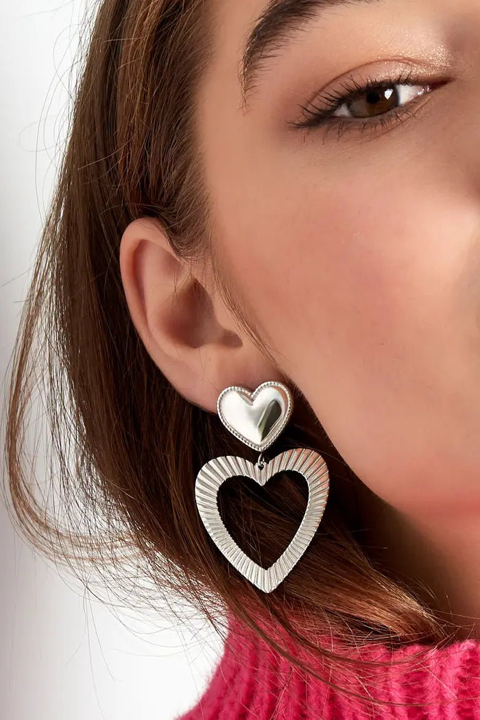 Oorbellen dubbel hart | Zilver