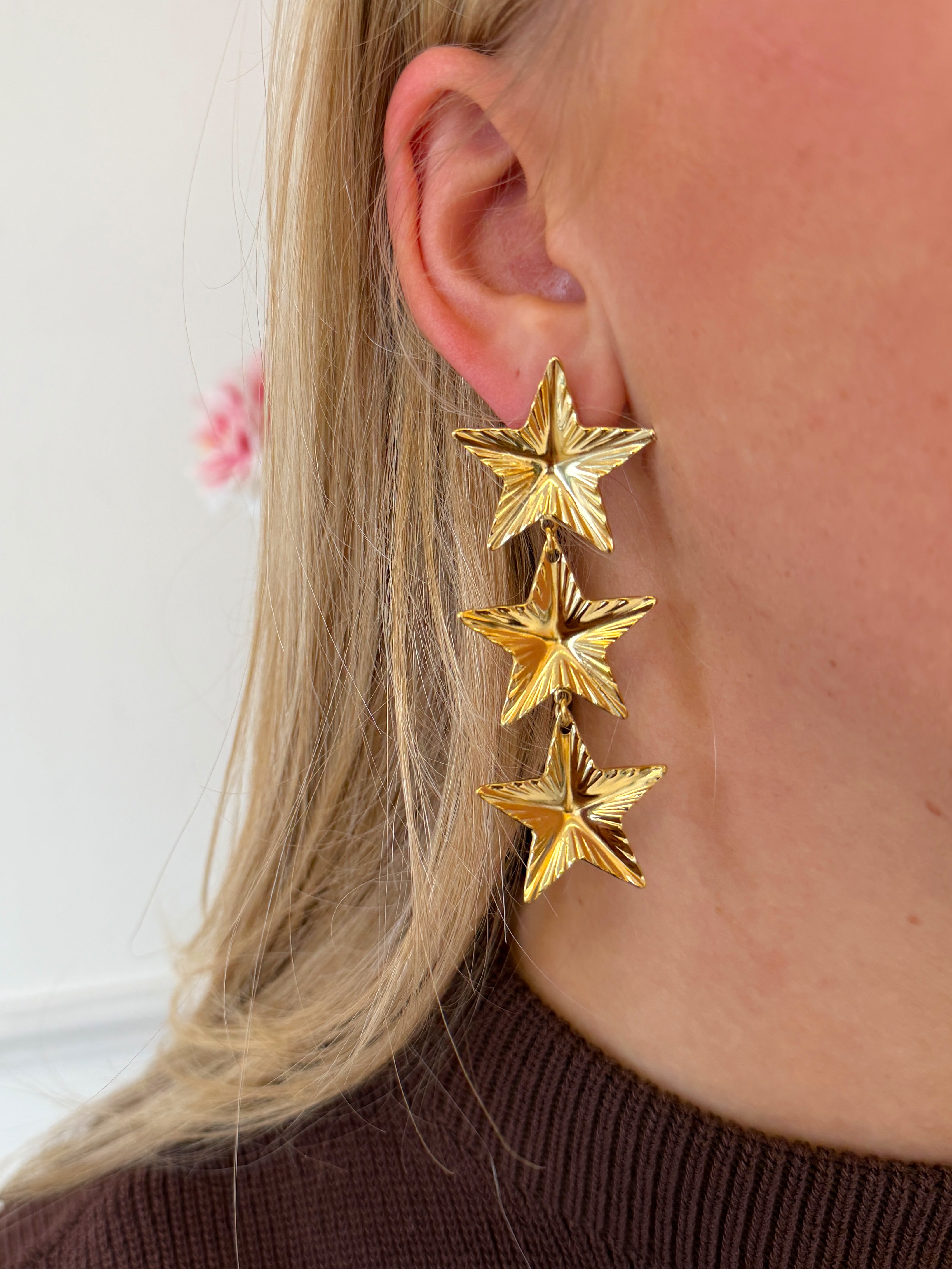 Star Trio Oorbellen | Goud