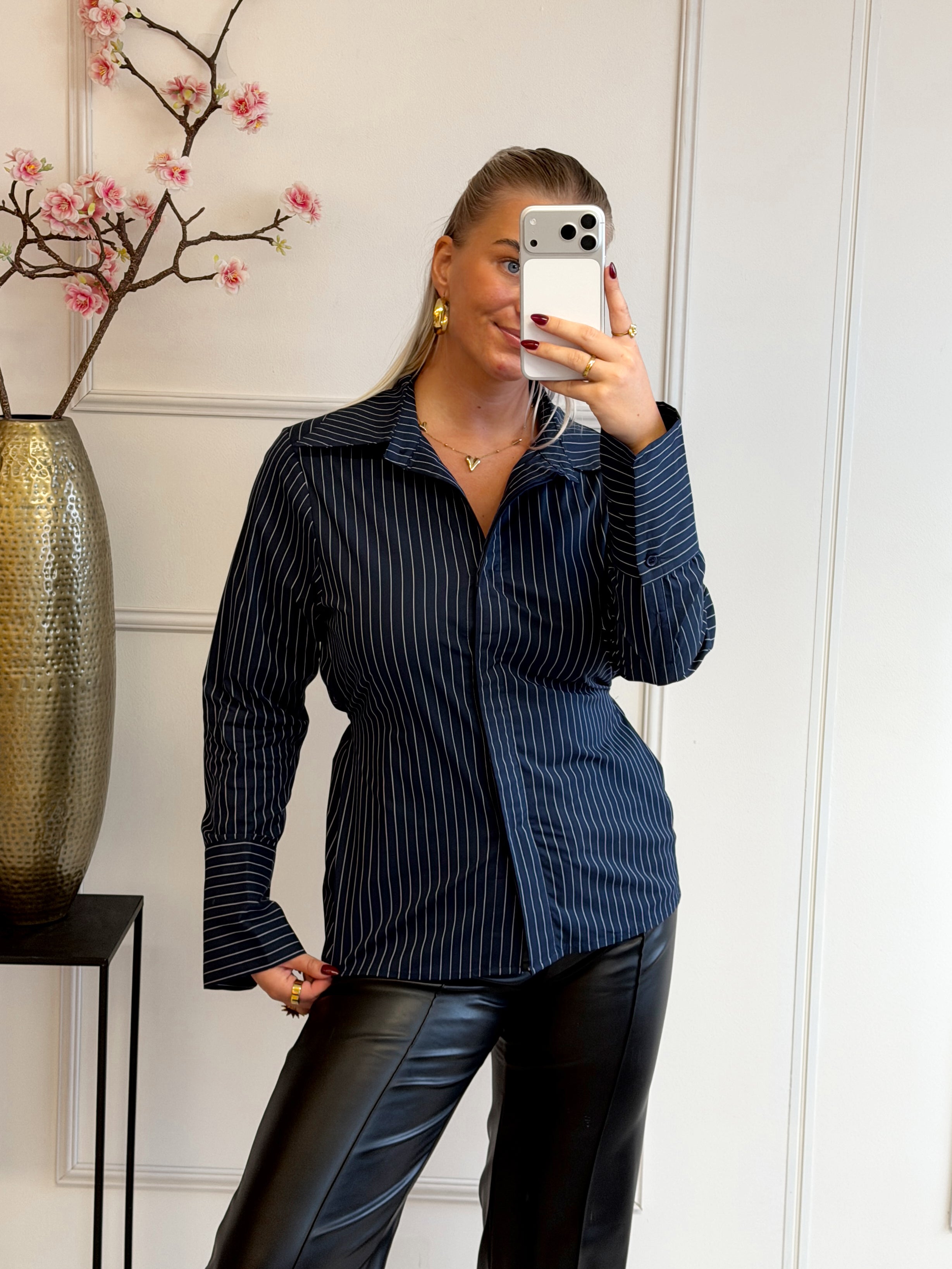 Striped Blouse met strik detail | Navy blauw