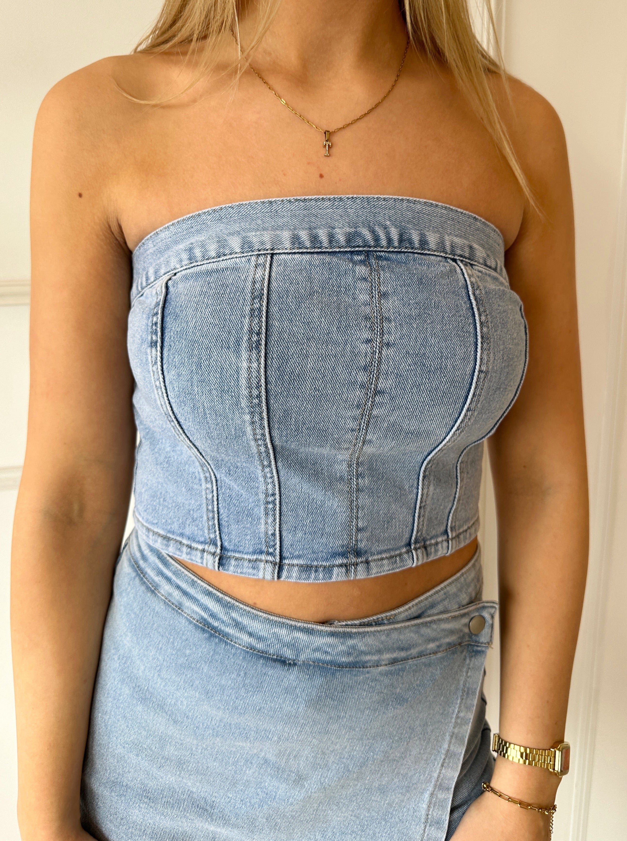 Denim Tube Top | Blauw