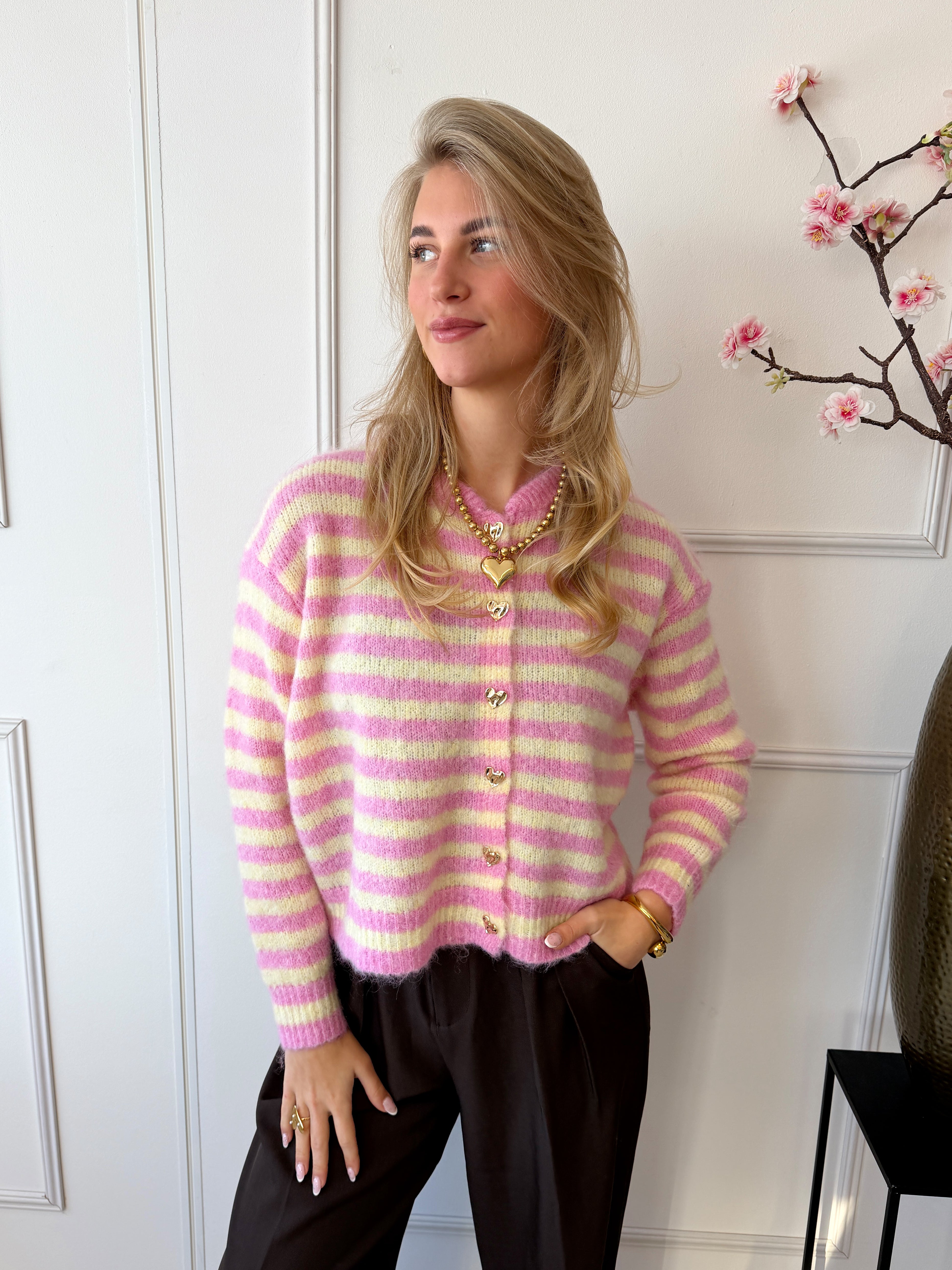 Kilky Stripe Trui | Roze / Geel
