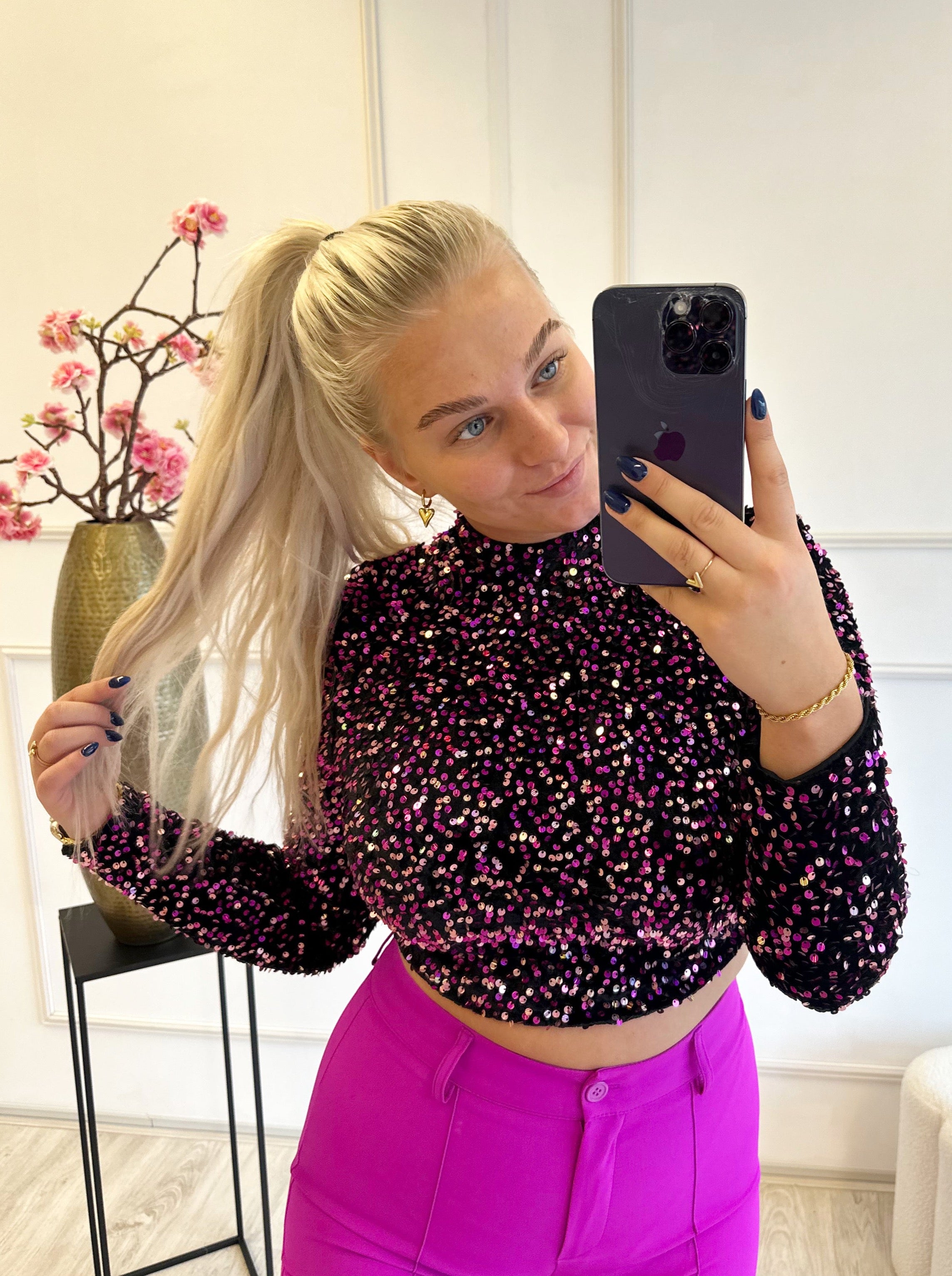 Lincy Glitter top | Fuchsia
