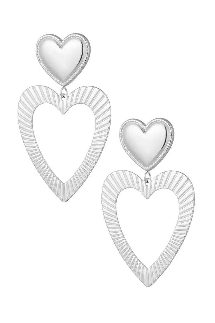 Oorbellen dubbel hart | Zilver