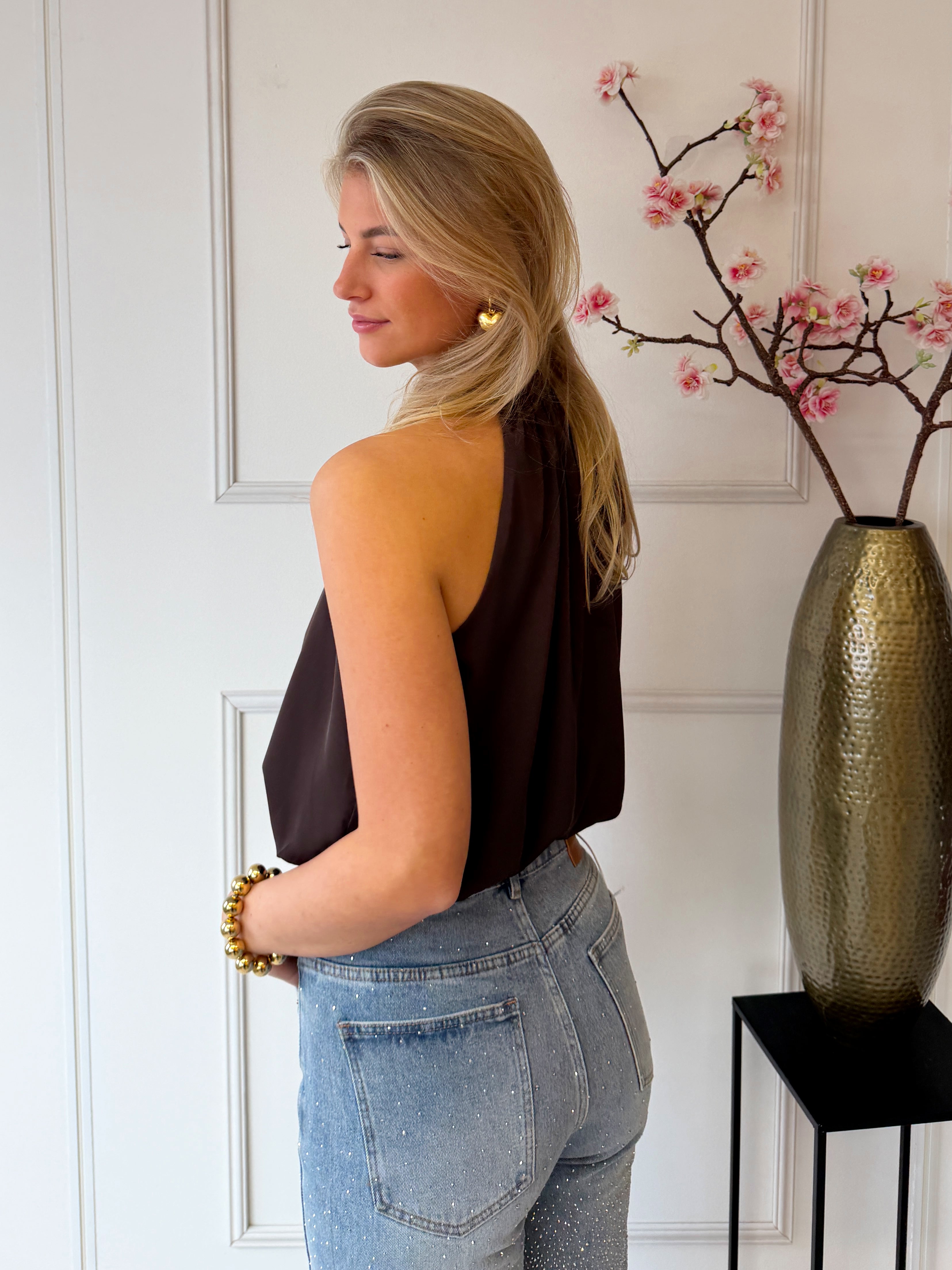 Satijnen Amy Top | Bruin