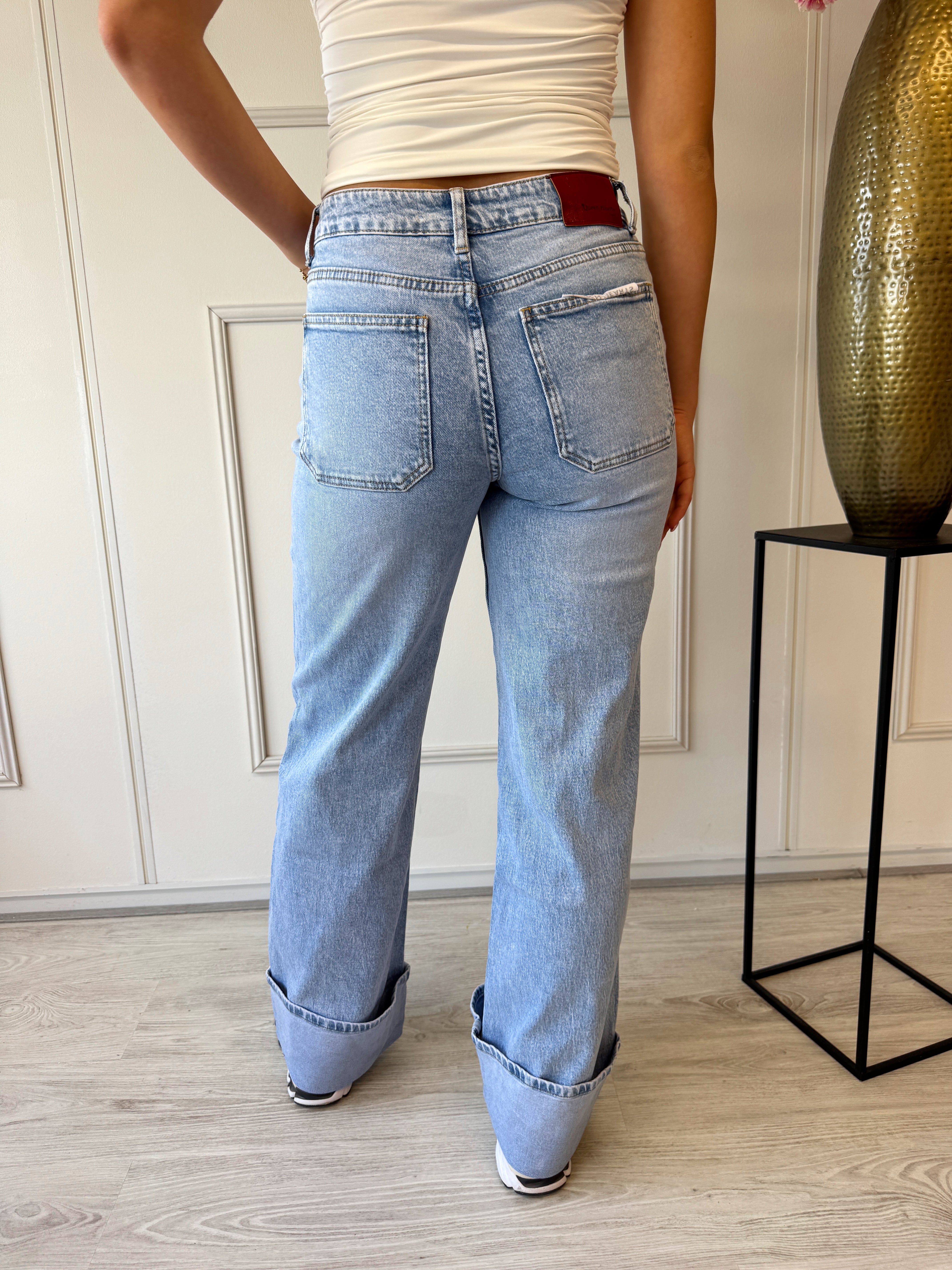 Mid waist Cuff Jeans | Blauw