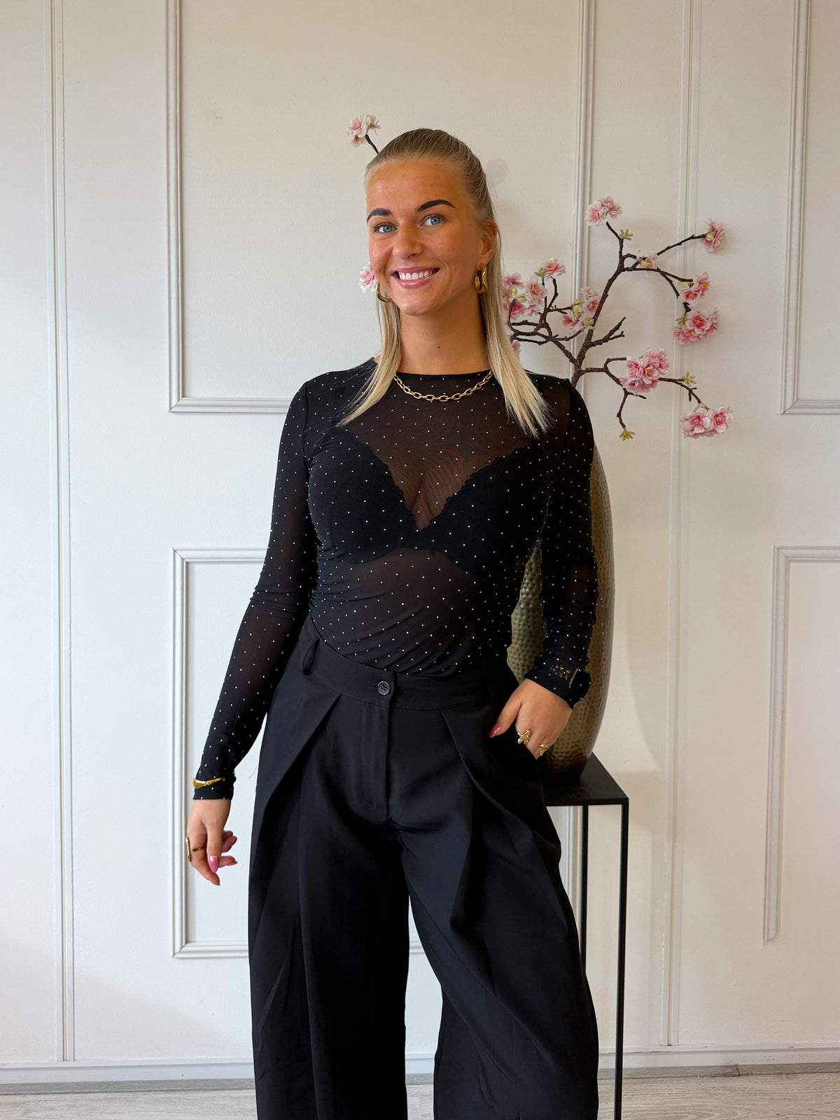 Strass Mash Top | Zwart