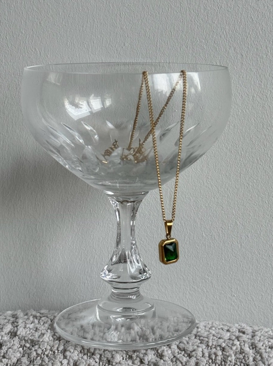 Groen Steentje Ketting | Goud