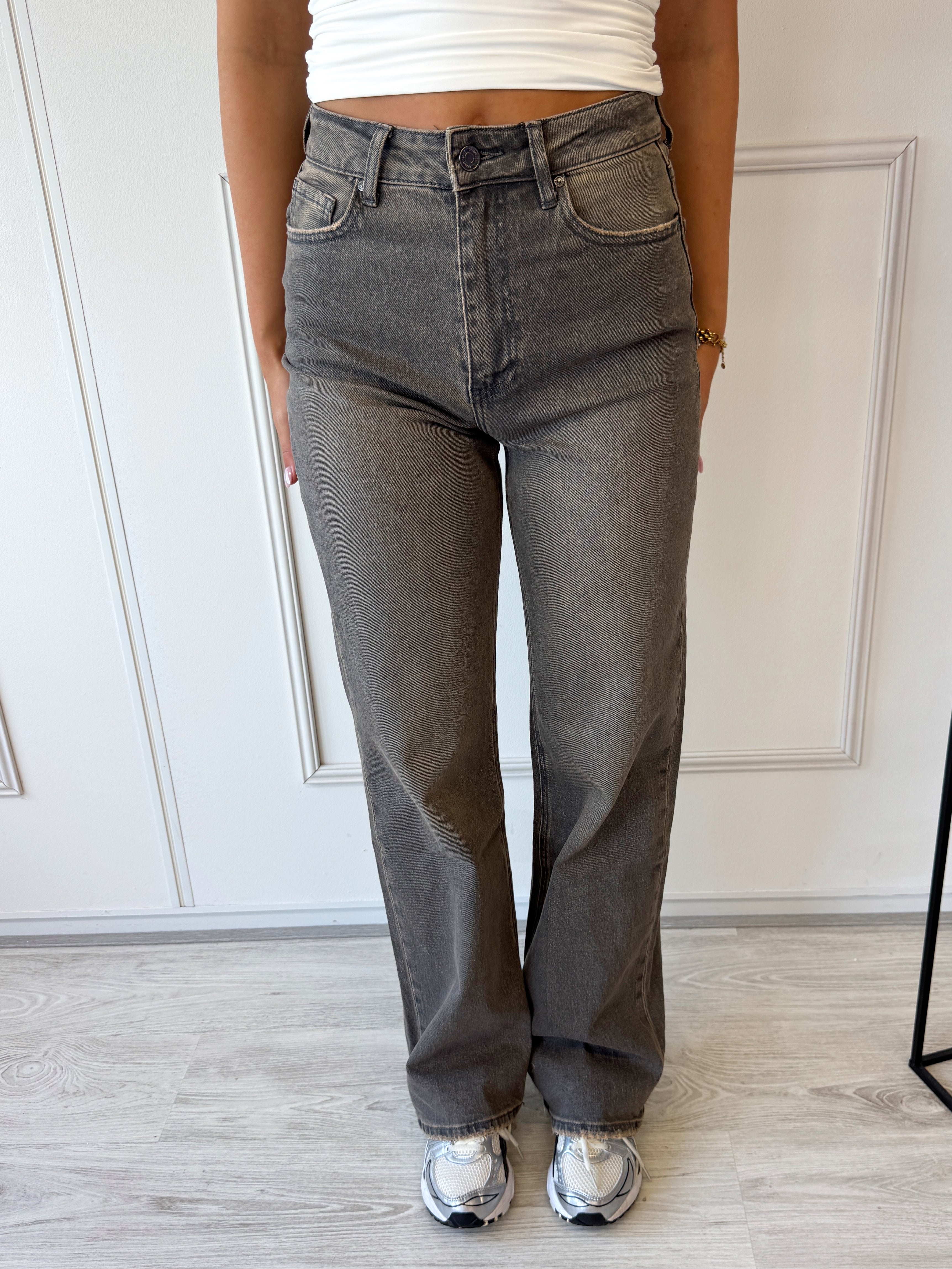 Wide Leg Wash Jeans | Grijs