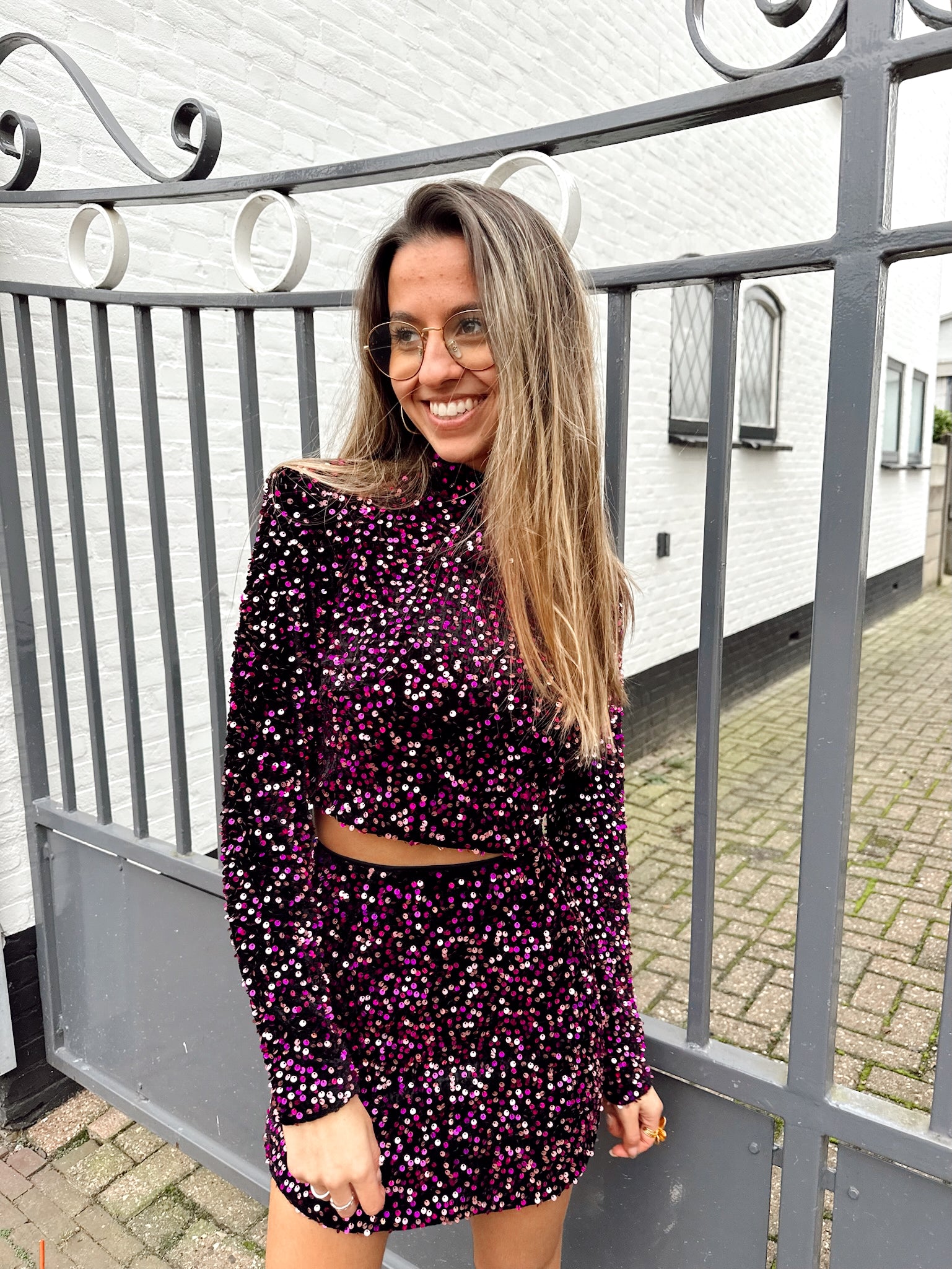 Lincy Glitter top | Fuchsia