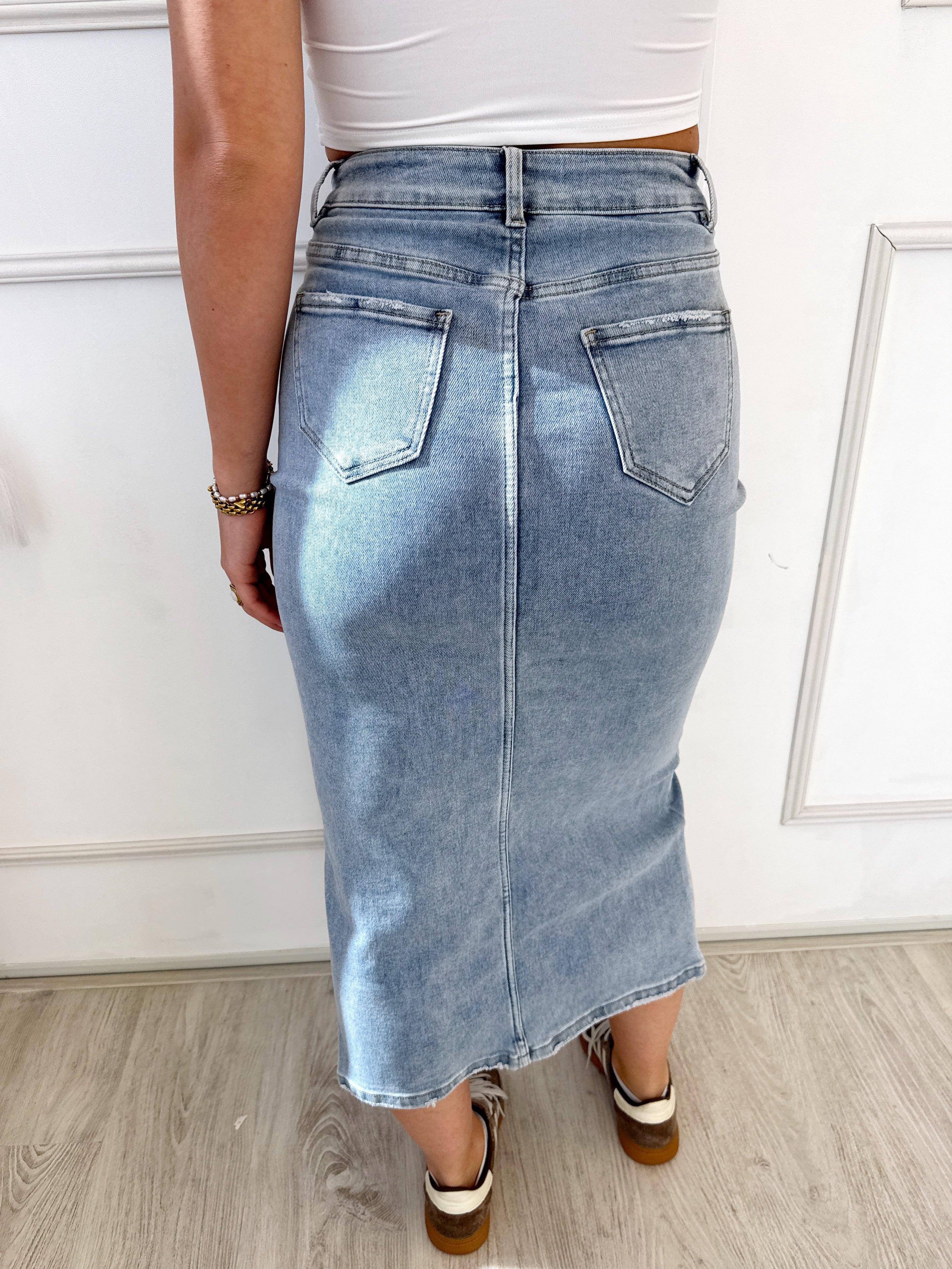 Denim Rok Stretchy met split | Blauw