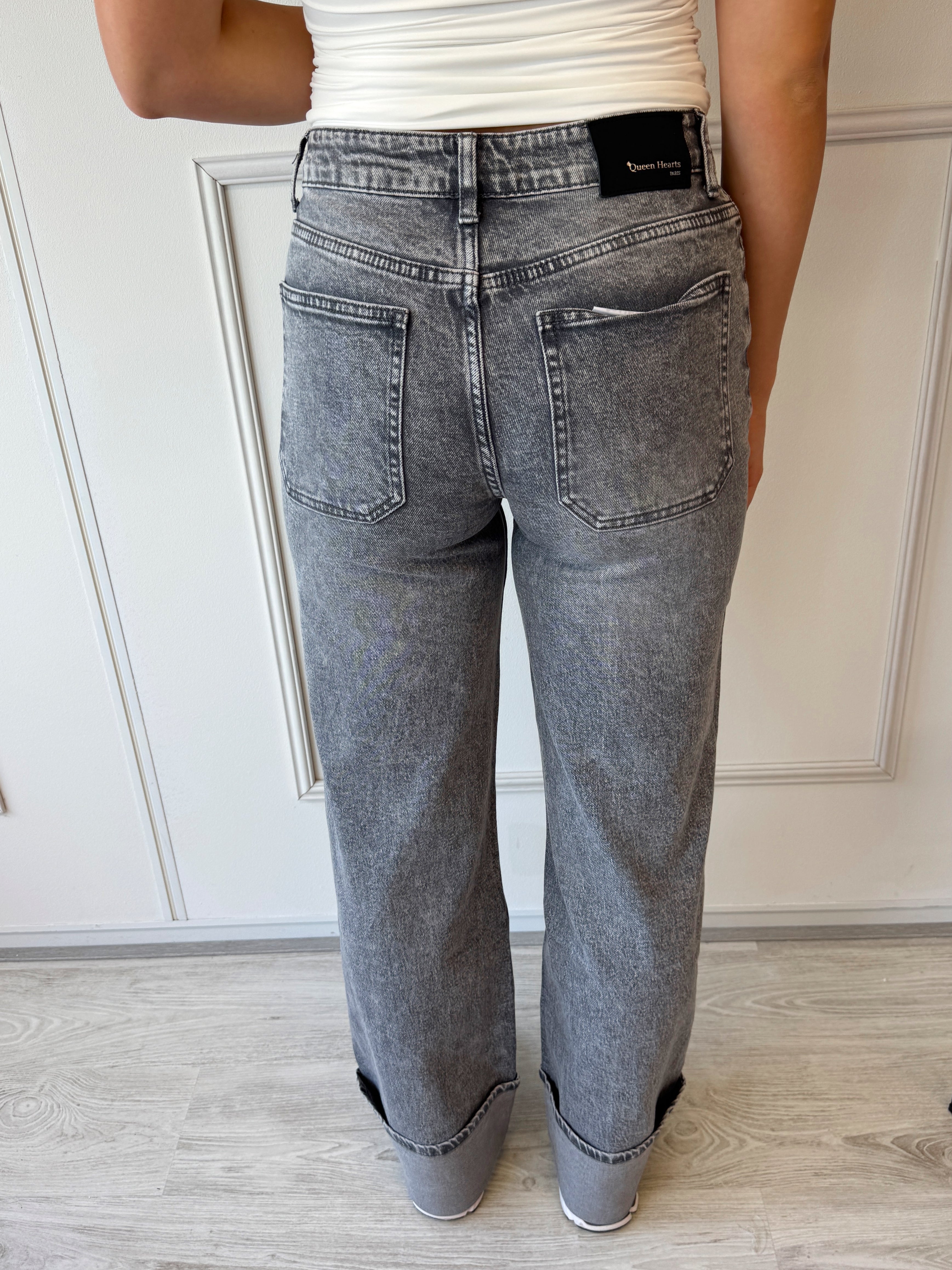 Mid Waist Cuff Jeans | Grijs
