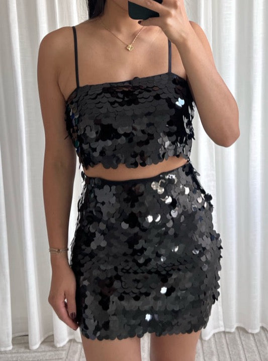 Pailletten Holly Top | Zwart