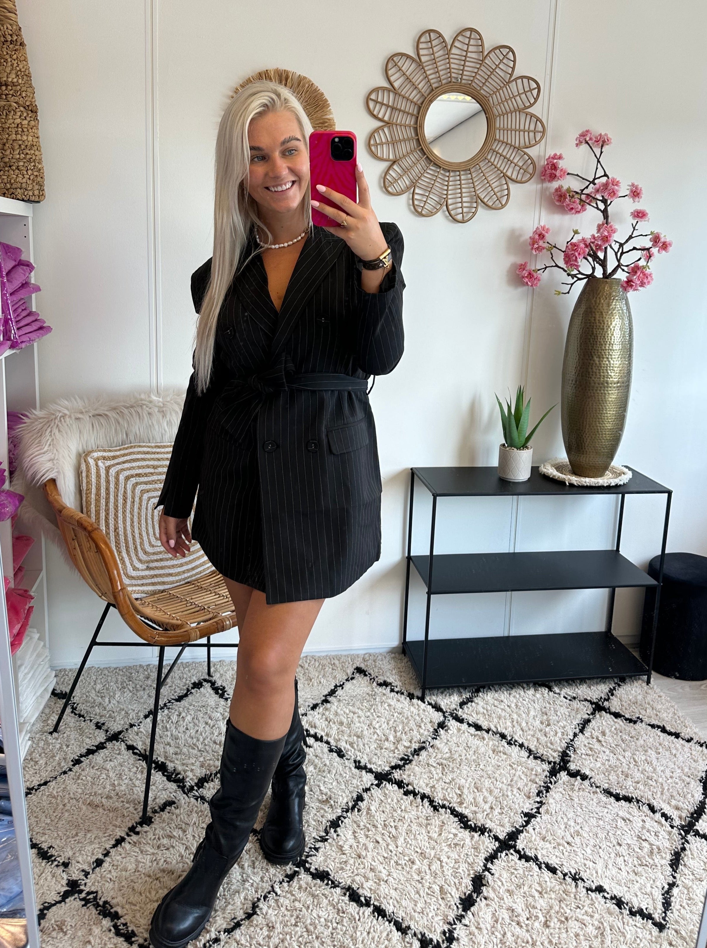 Pinstripe Blazer Jurkje | Zwart