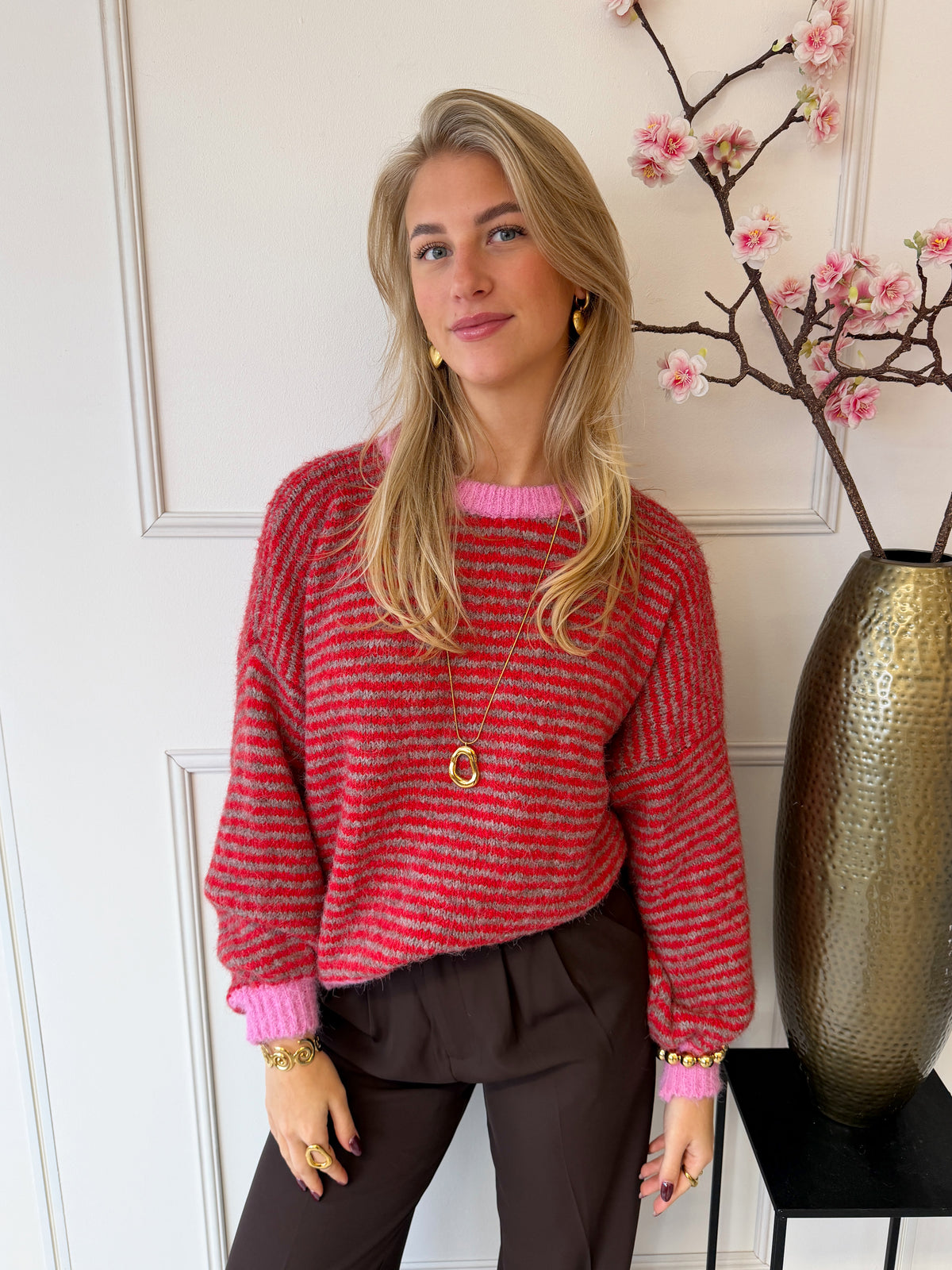 Chastar Striped Sweater | Rood - Roze