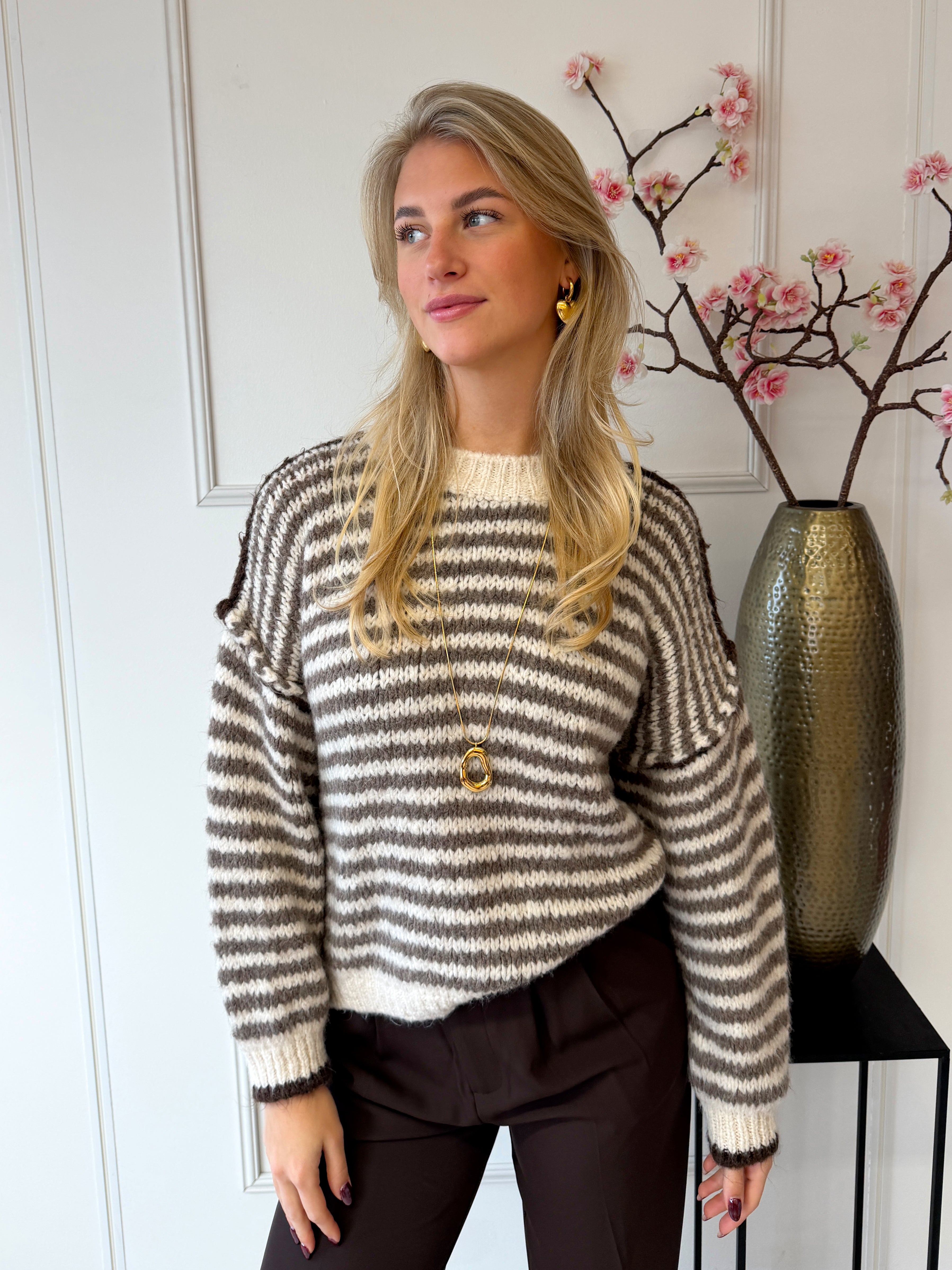 Cosy Striped Sweater | Bruin - Beige