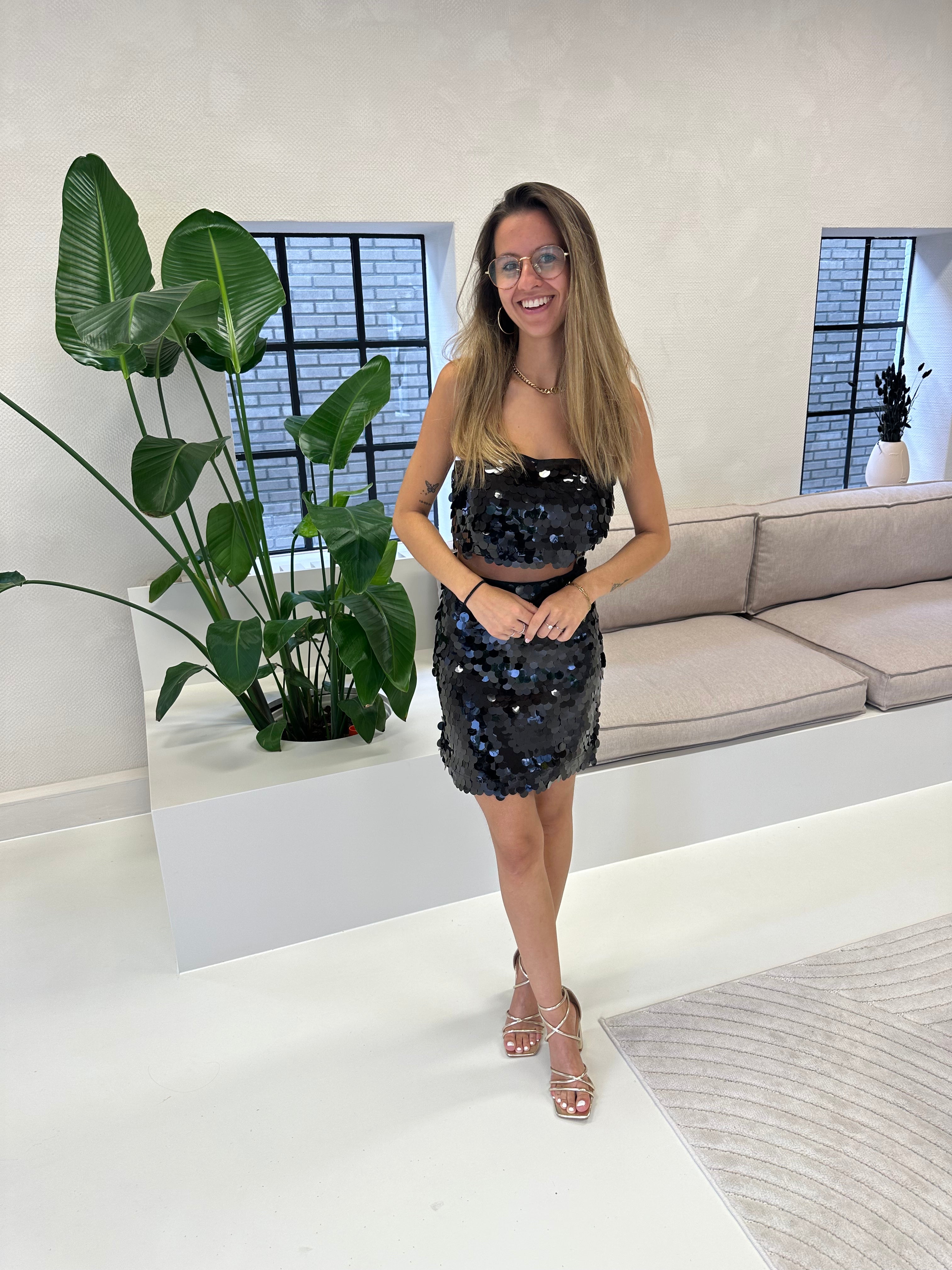 Pailletten Holly Top | Zwart