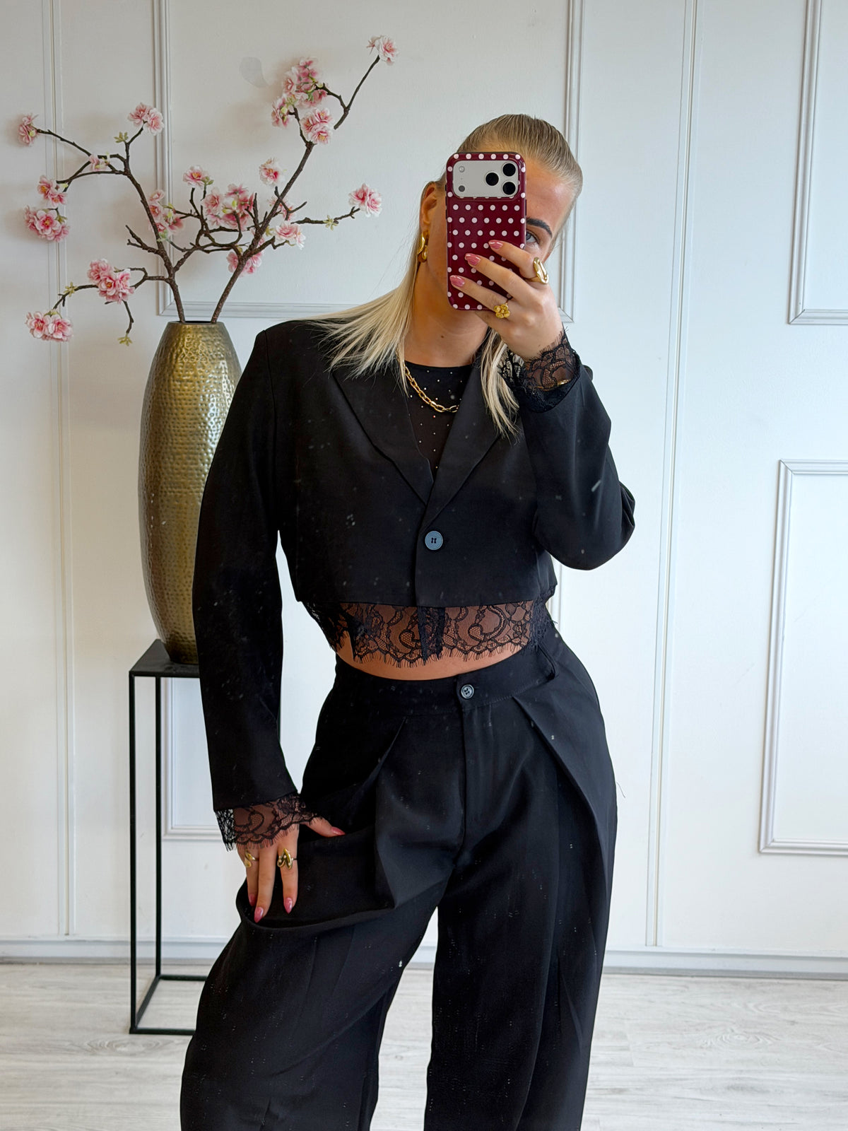 Cropped Blazer met kant | Zwart