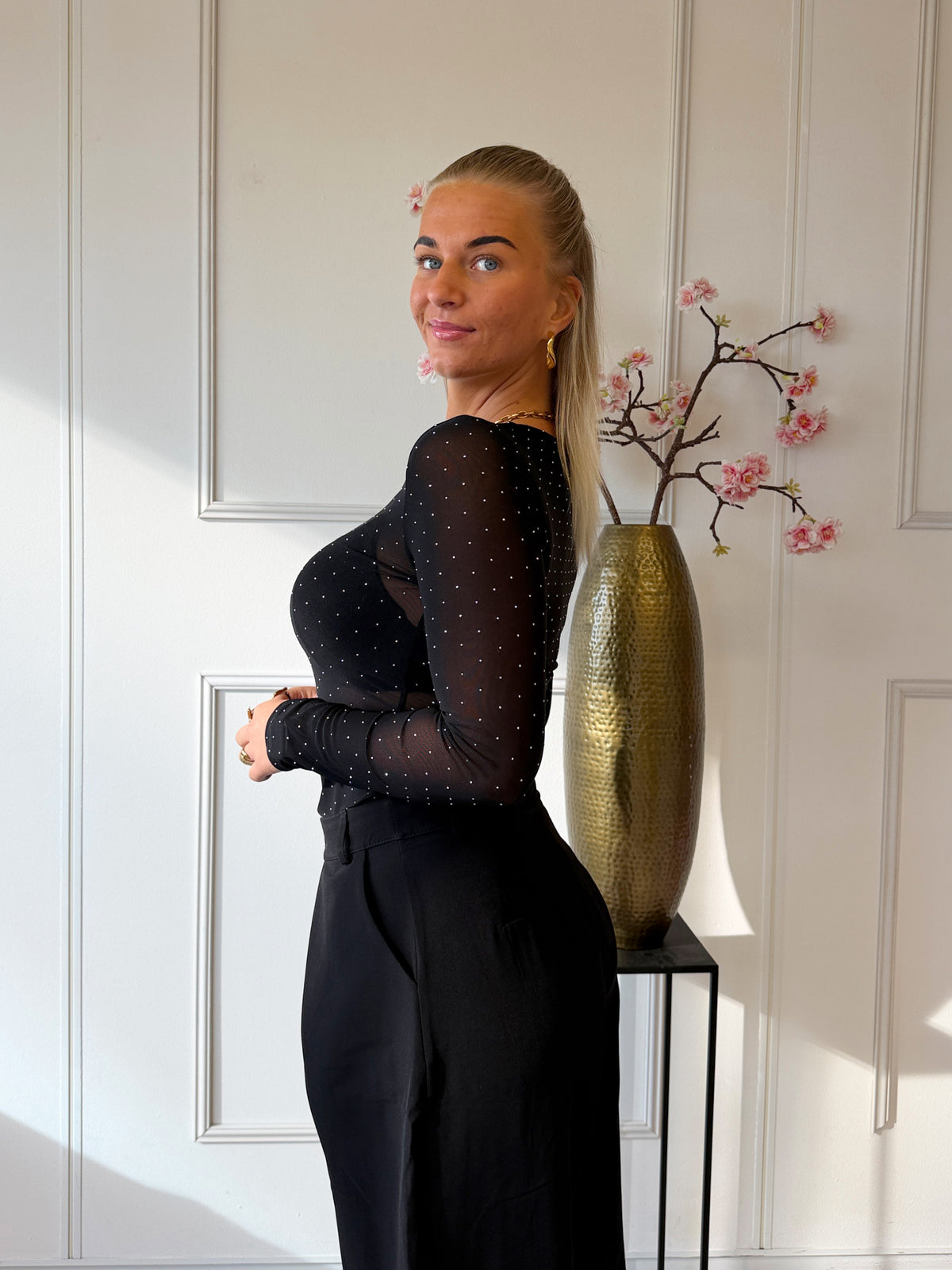 Strass Mash Top | Zwart