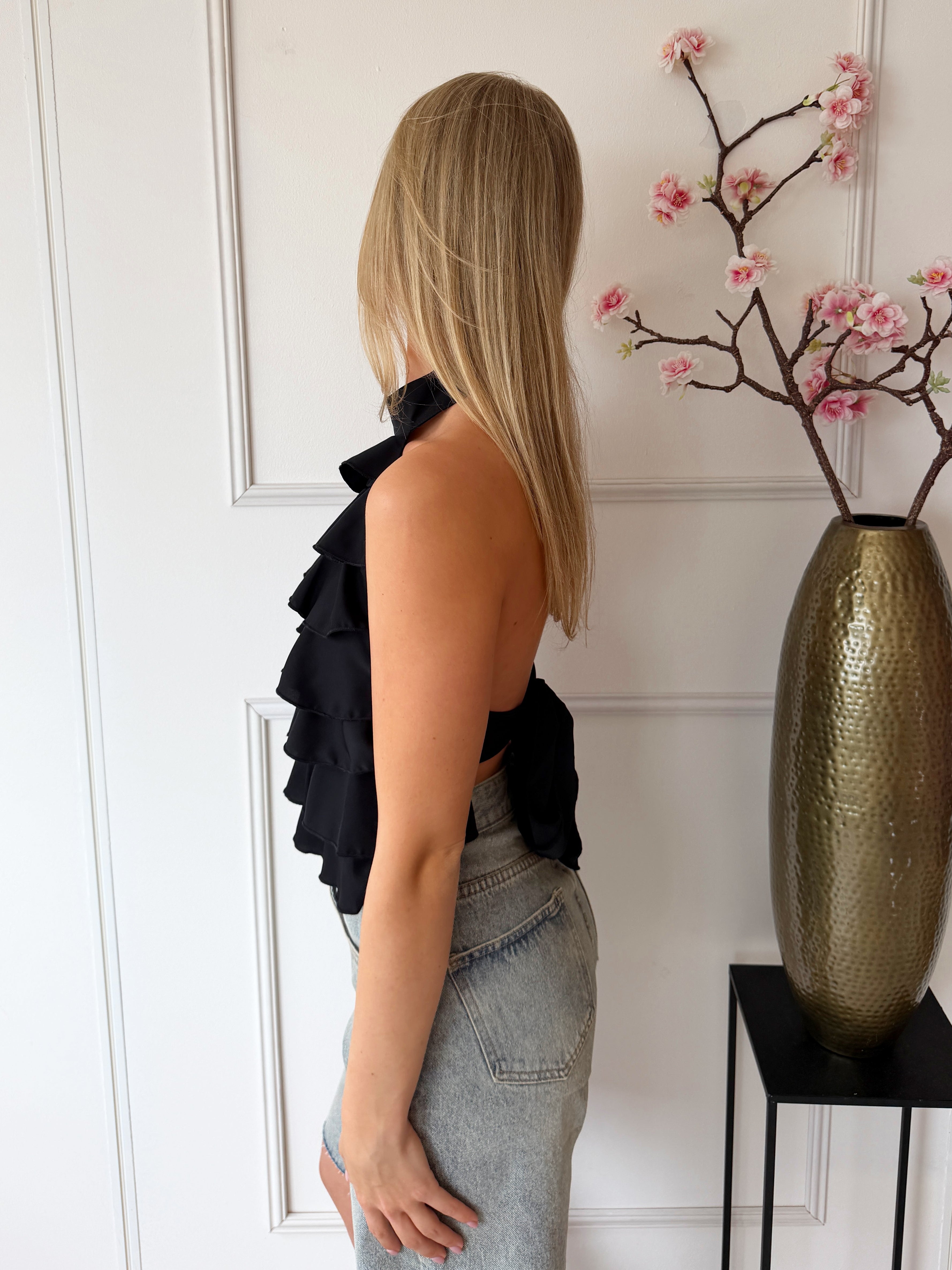 Nola Top met ruffles | Zwart