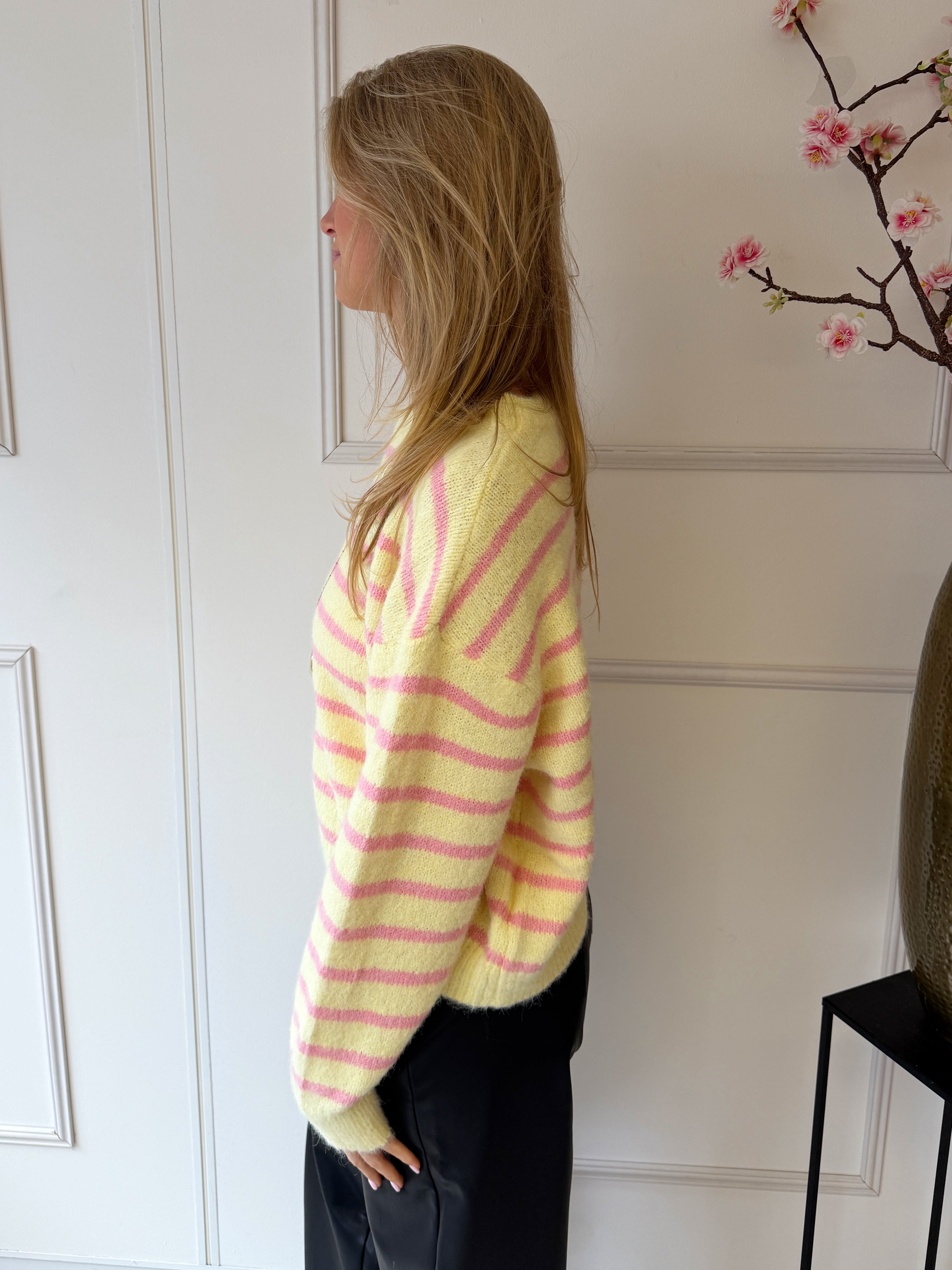 Sophie Striped Trui | Lichtroze - Lichtgeel