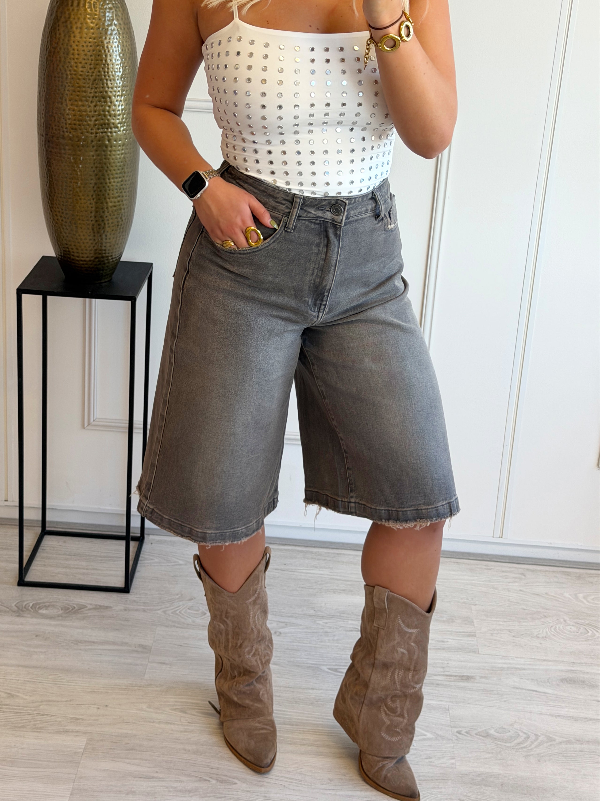 Wide Leg Jorts | Denim Grey