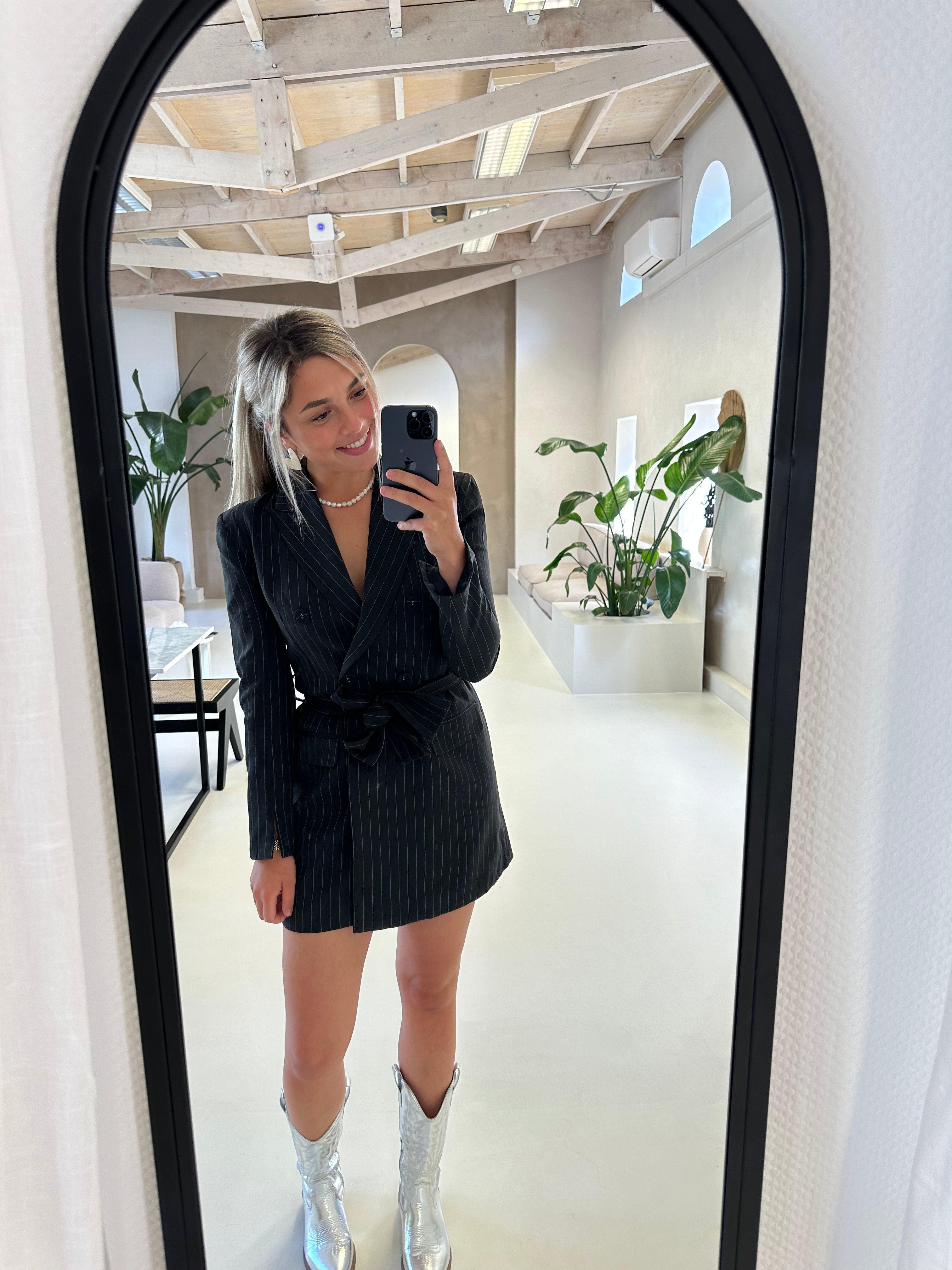 Pinstripe Blazer Jurkje | Zwart