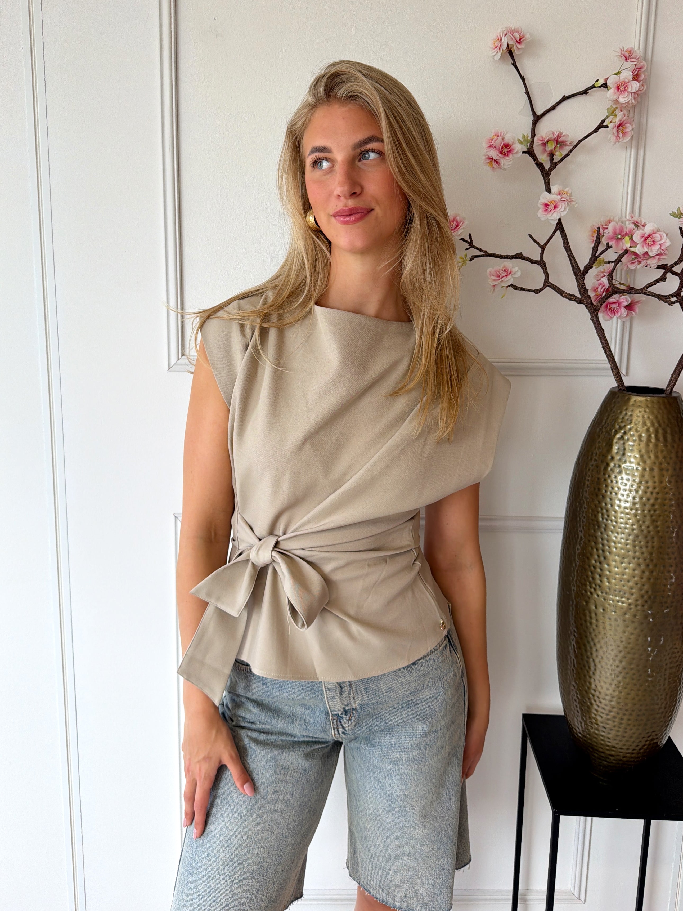 Ambika Britt Top met strik | Taupe
