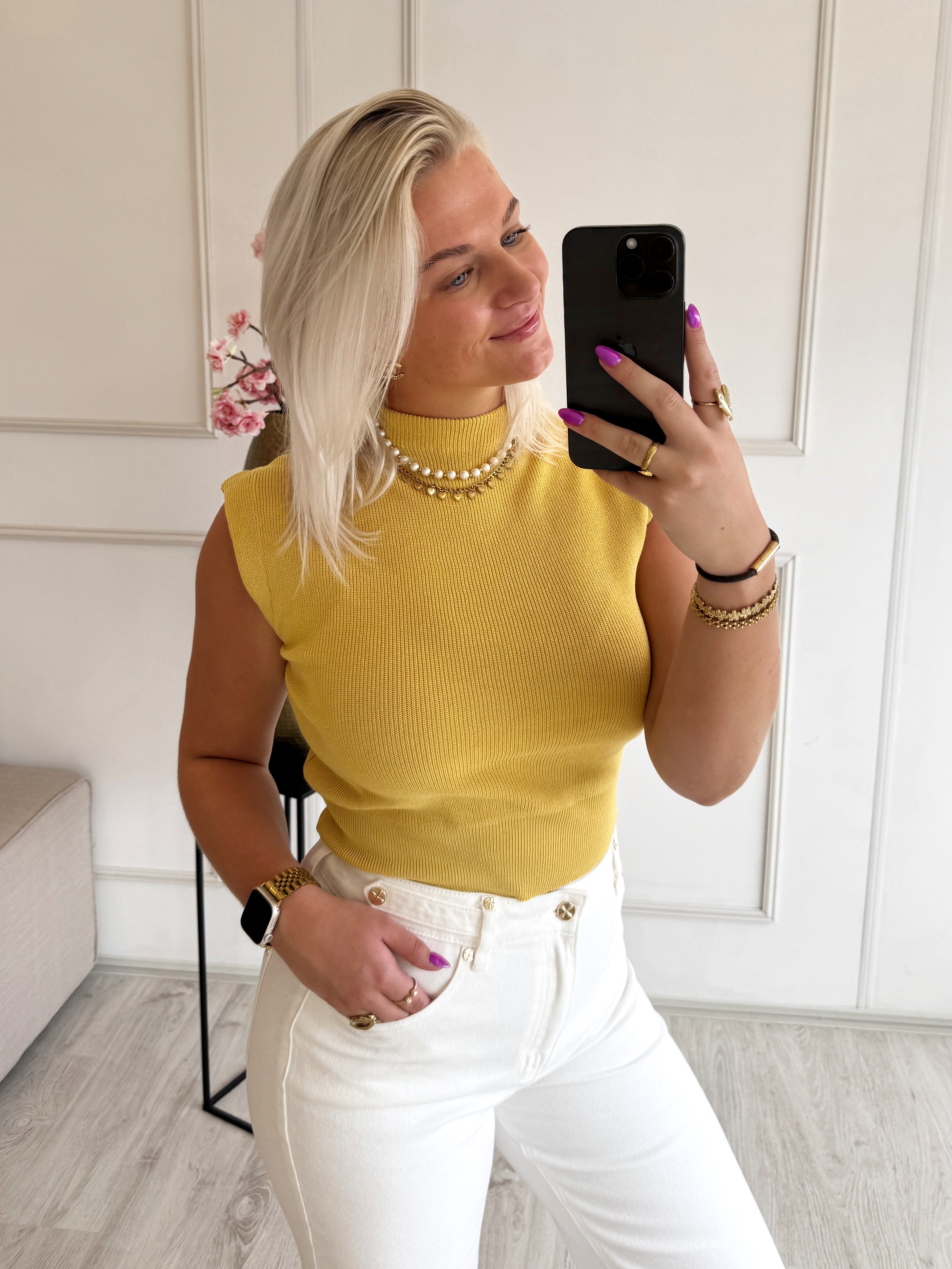 Basic Knit T-Shirt | Mosterd geel
