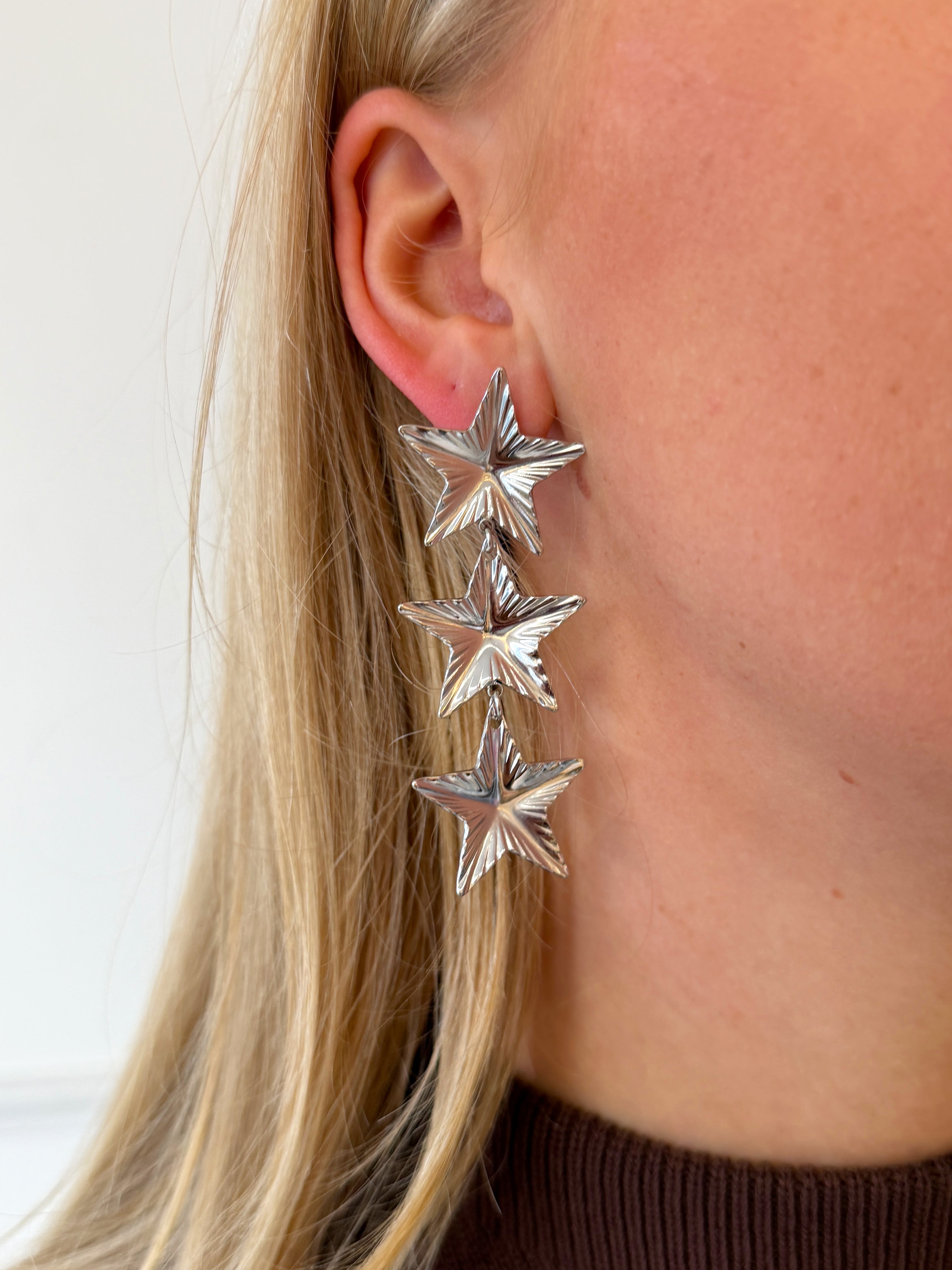 Star Trio Oorbellen | Zilver