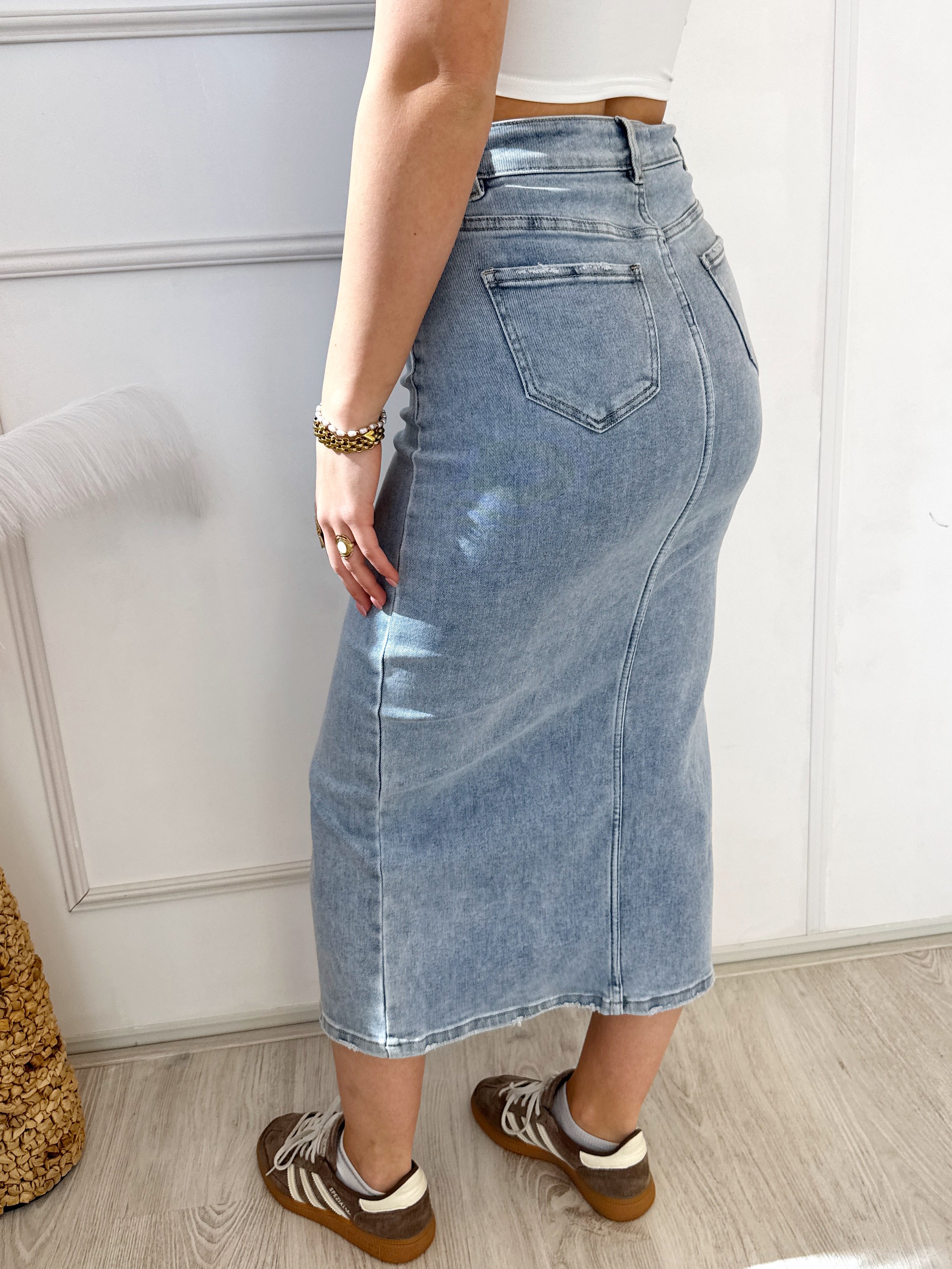 Denim Rok Stretchy met split | Blauw