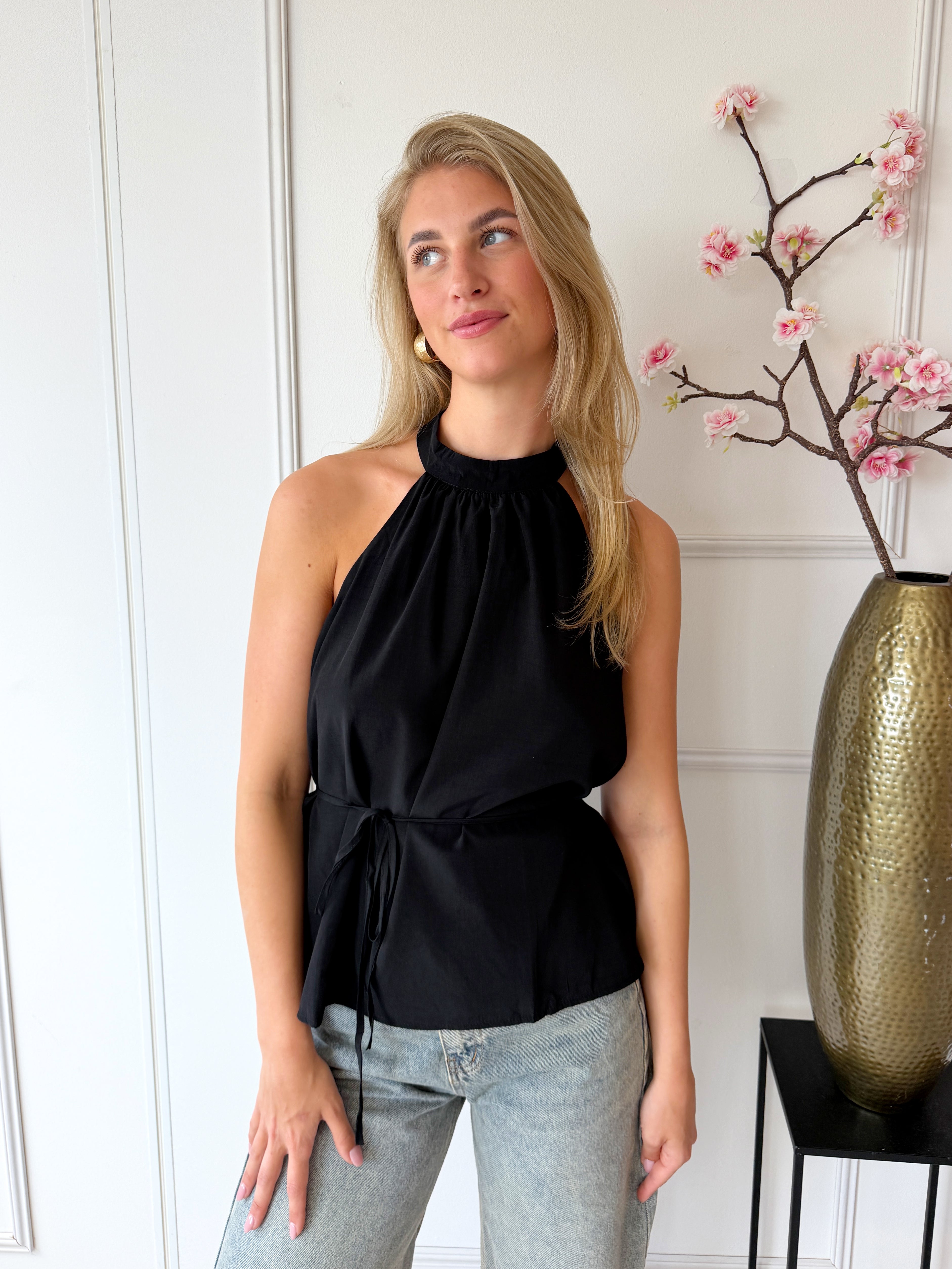 Malou Elegante top met strikdetail | Zwart