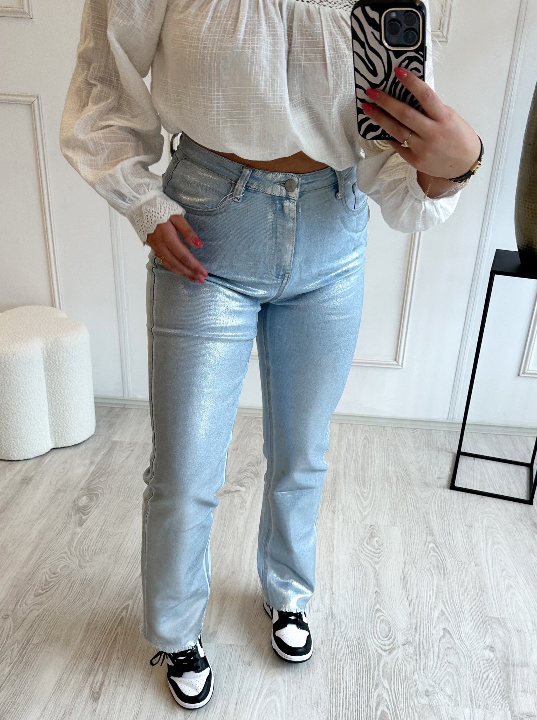 Denim Metallic Stretch Broek | Blauw