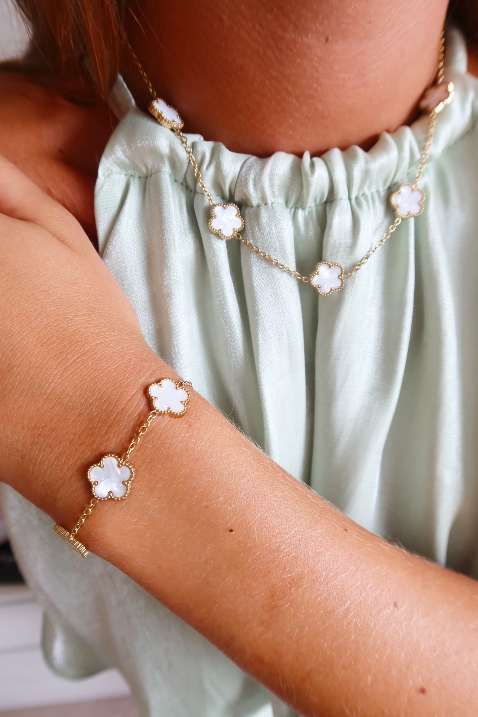 Klaver Ketting | Goud - Wit