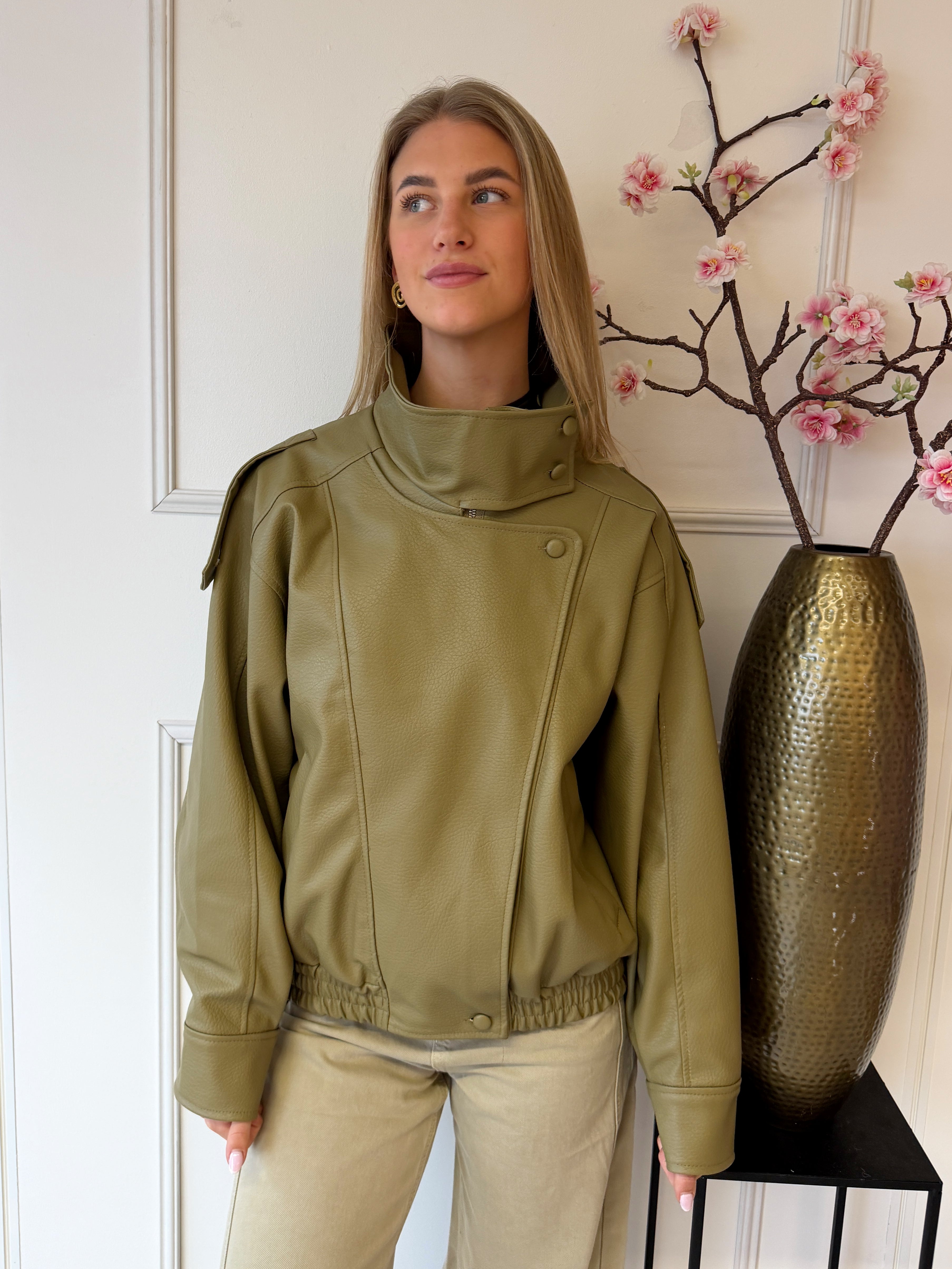 Olive Leather Jacket | Olijf Groen