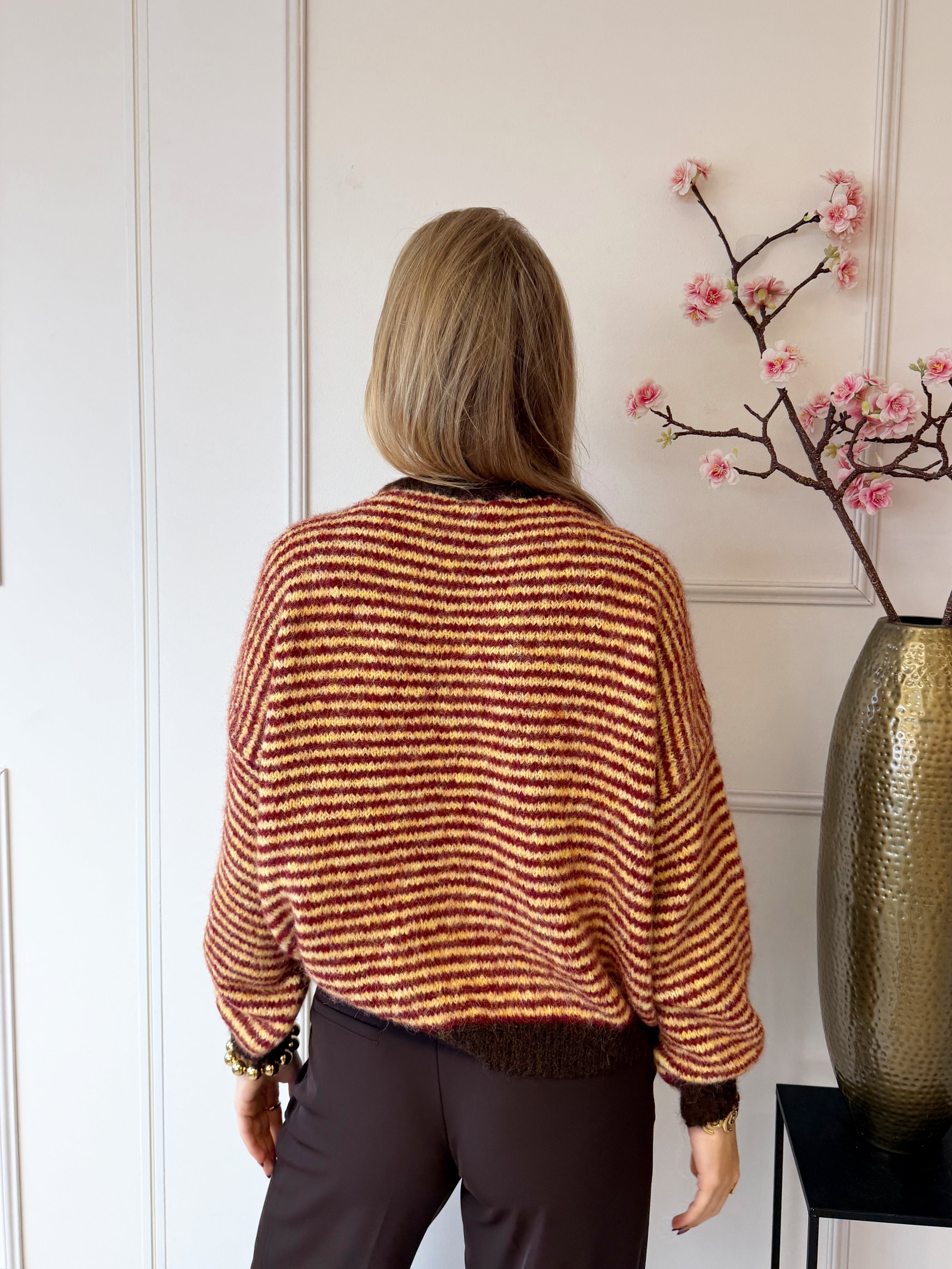 Chastar Striped Sweater | Burgundy - Geel