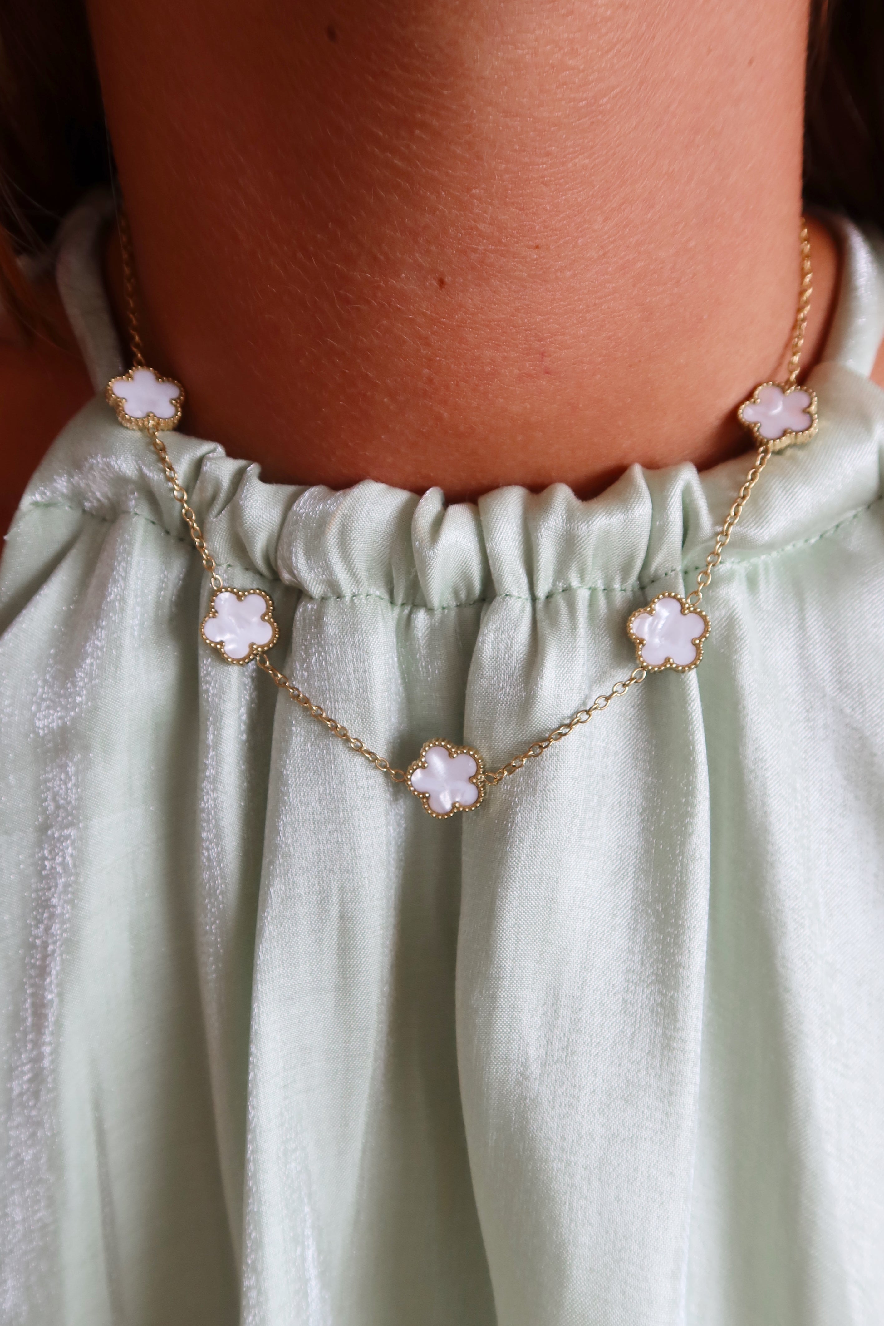 Klaver Ketting | Goud - Wit
