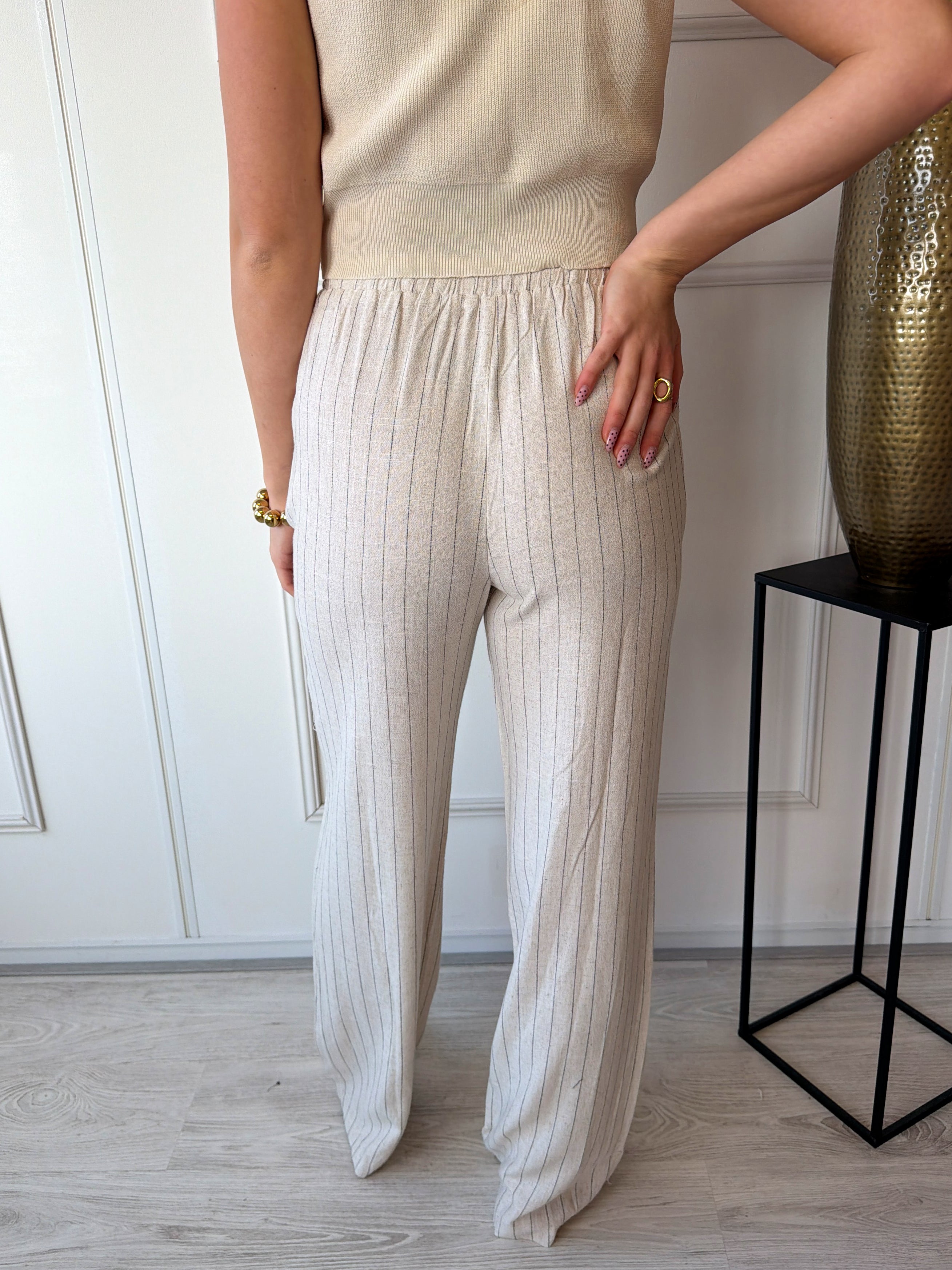 Linnen Stripe Broek | Beige