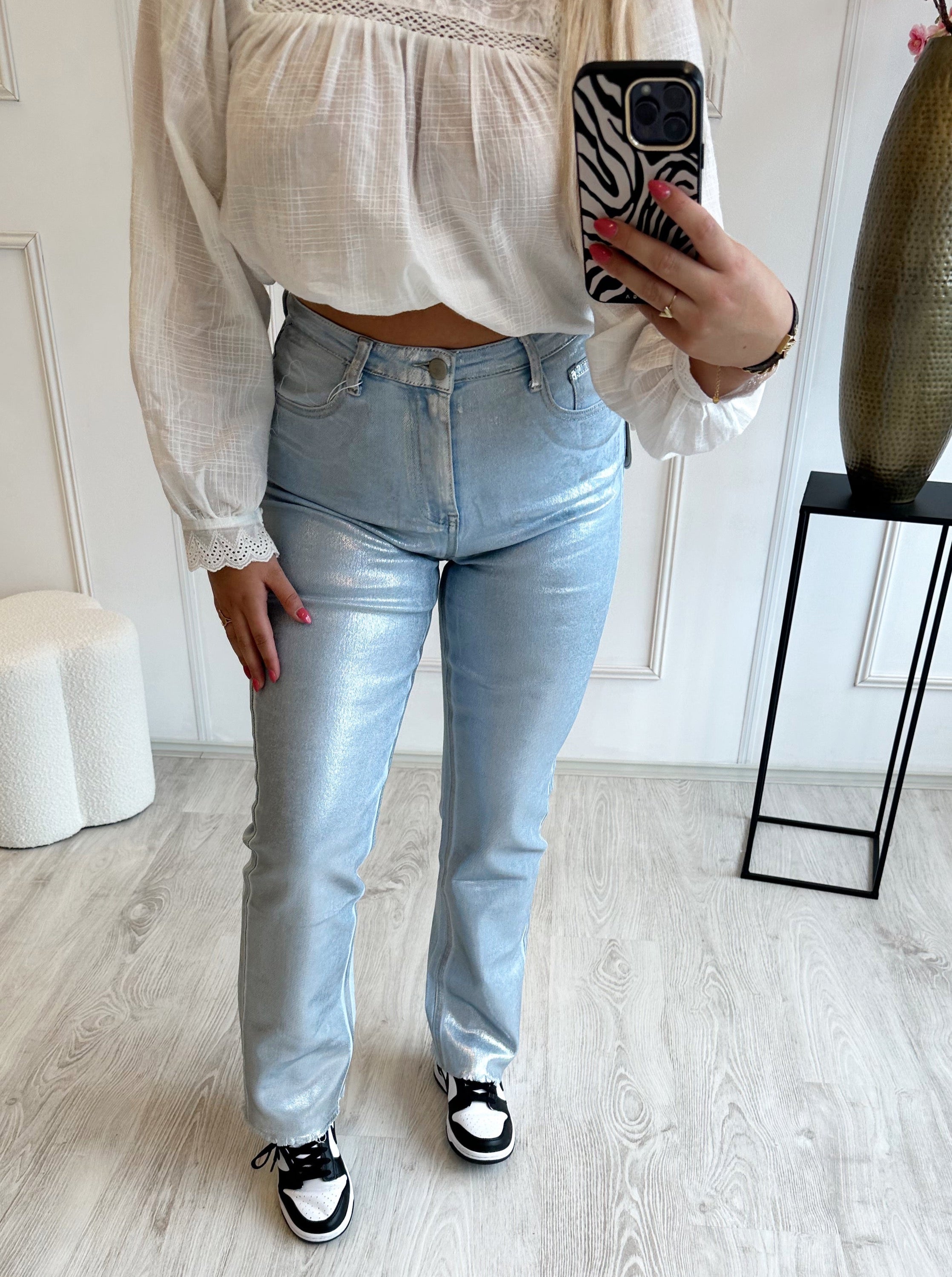 Denim Metallic Stretch Broek | Blauw