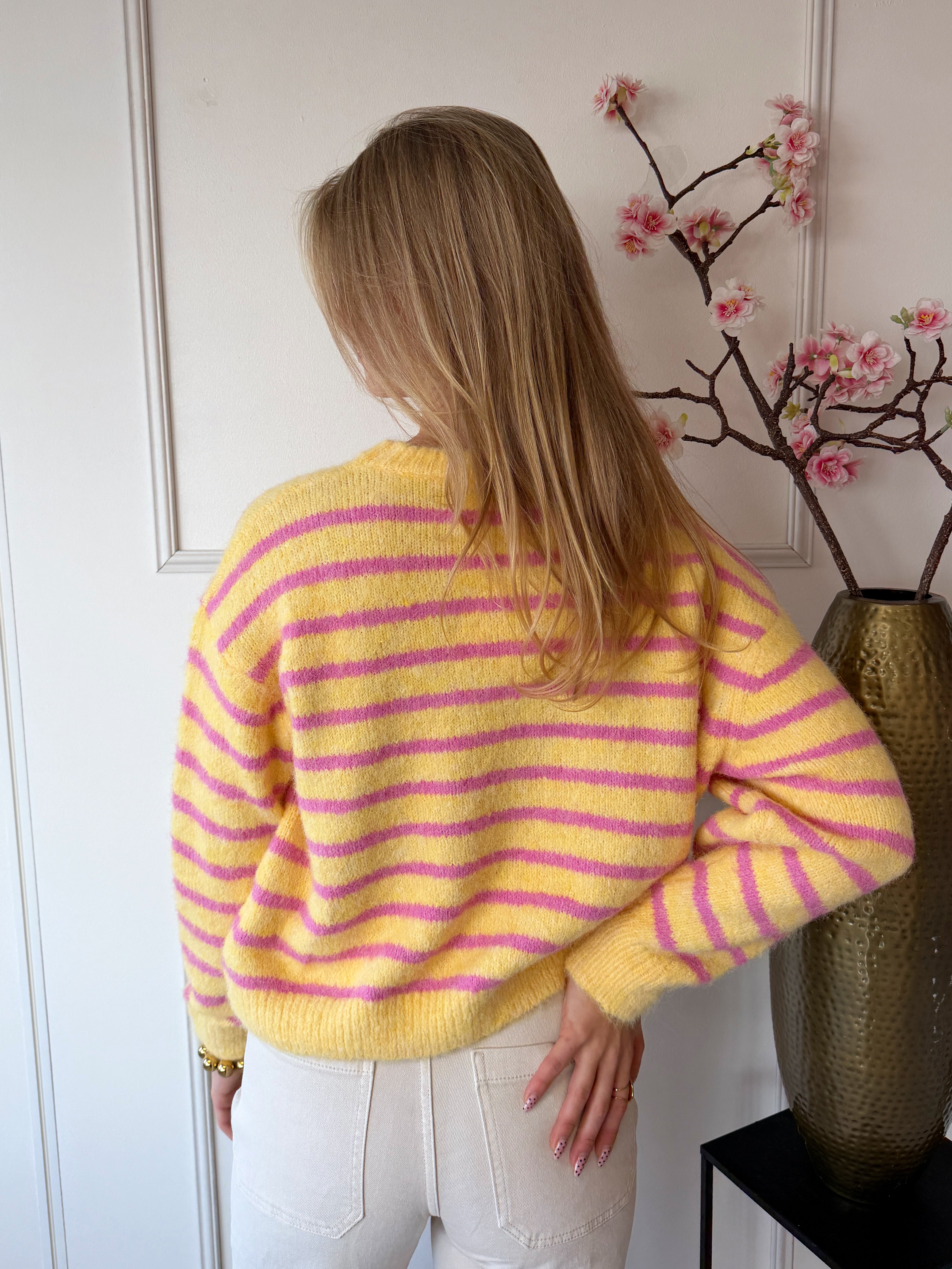 Sophie Striped Trui | Geel - Roze