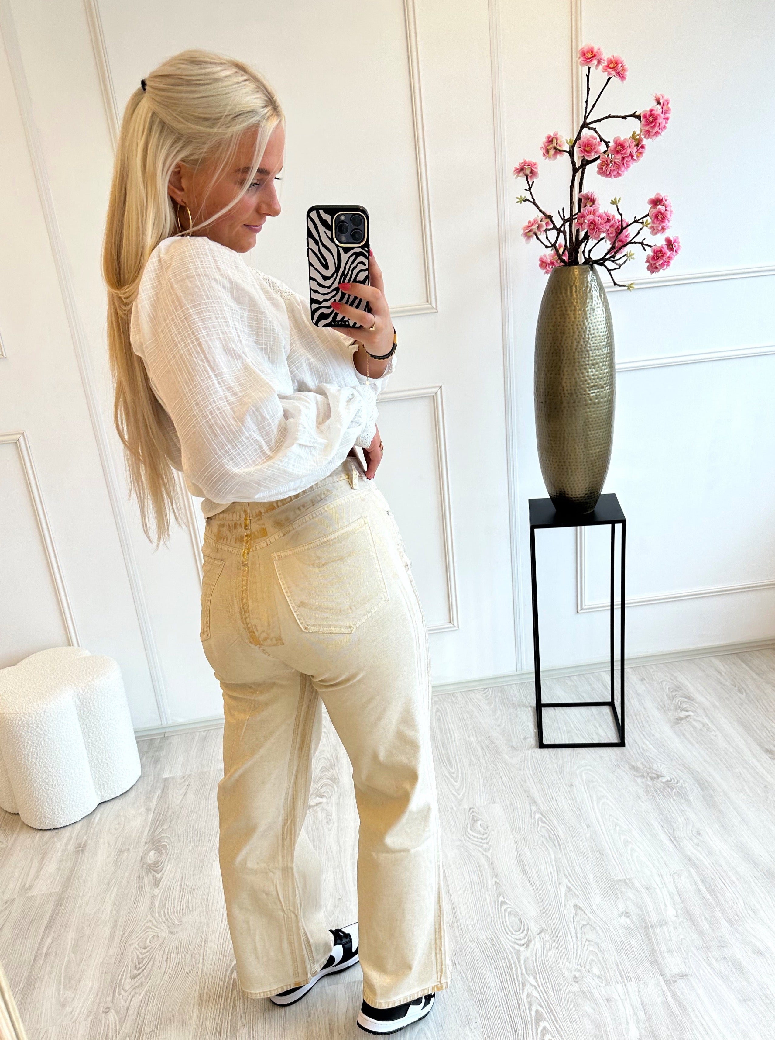 Denim Metallic Stretch Broek | Goud