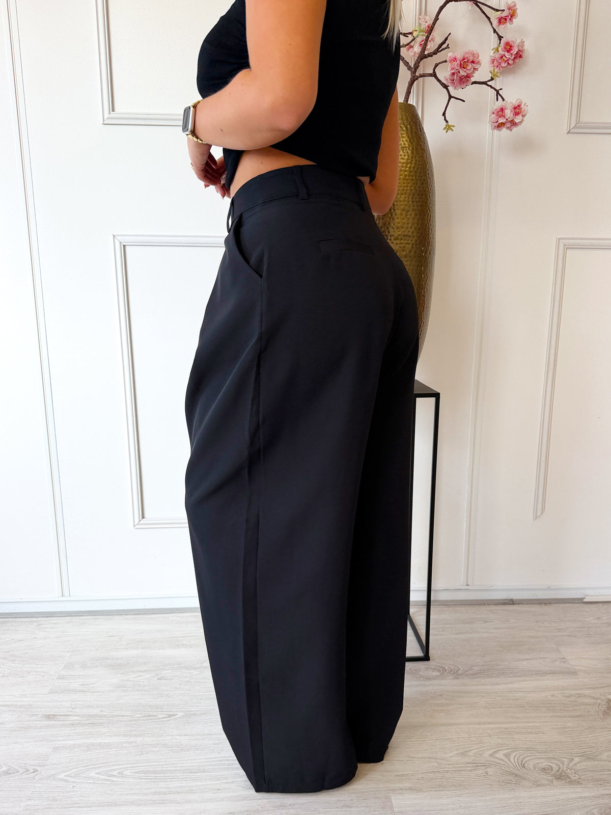Wide Leg pantalon met plooien | Zwart