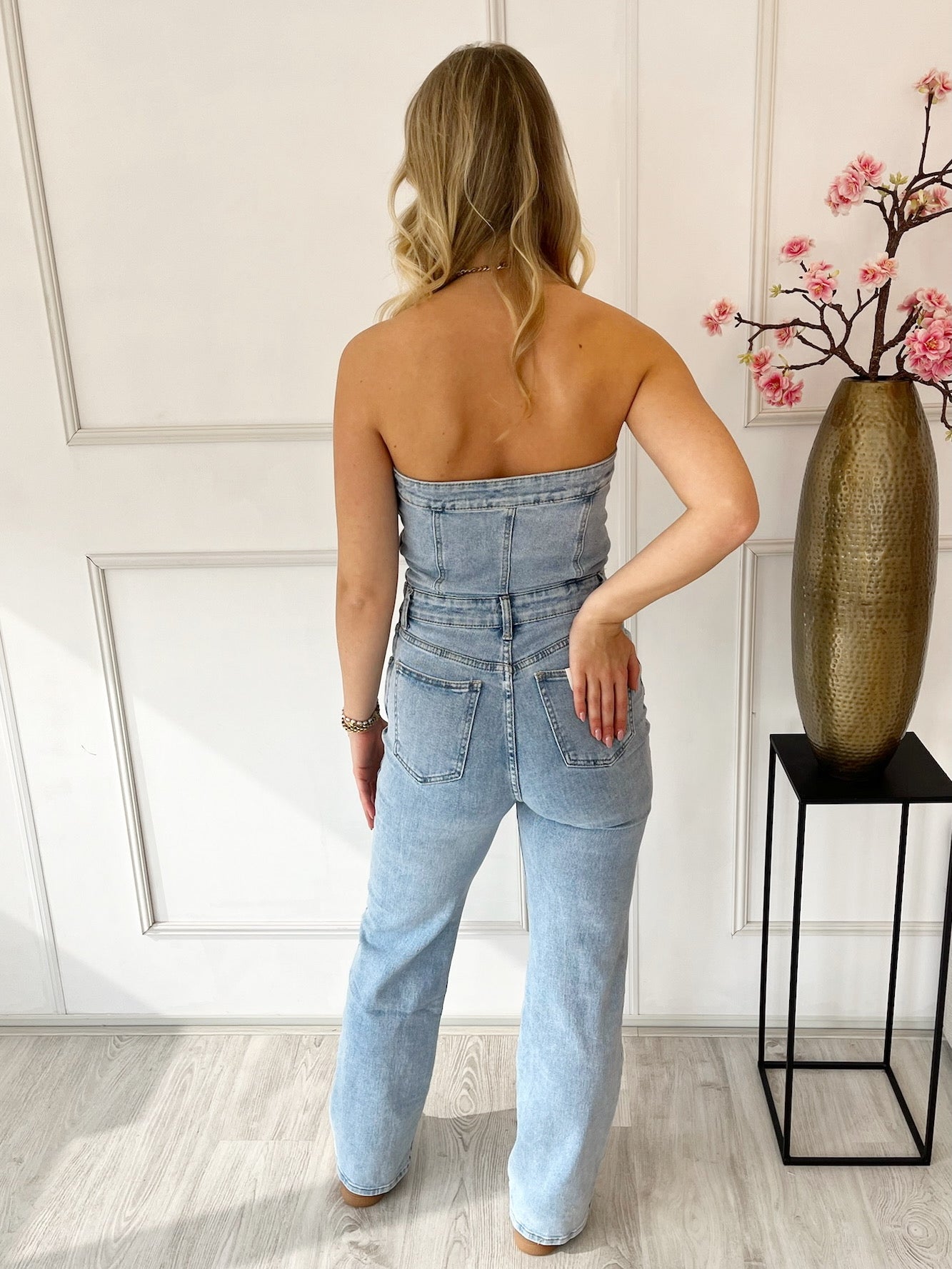 Denim Off The Shoulder Mara Jumpsuit | Blauw