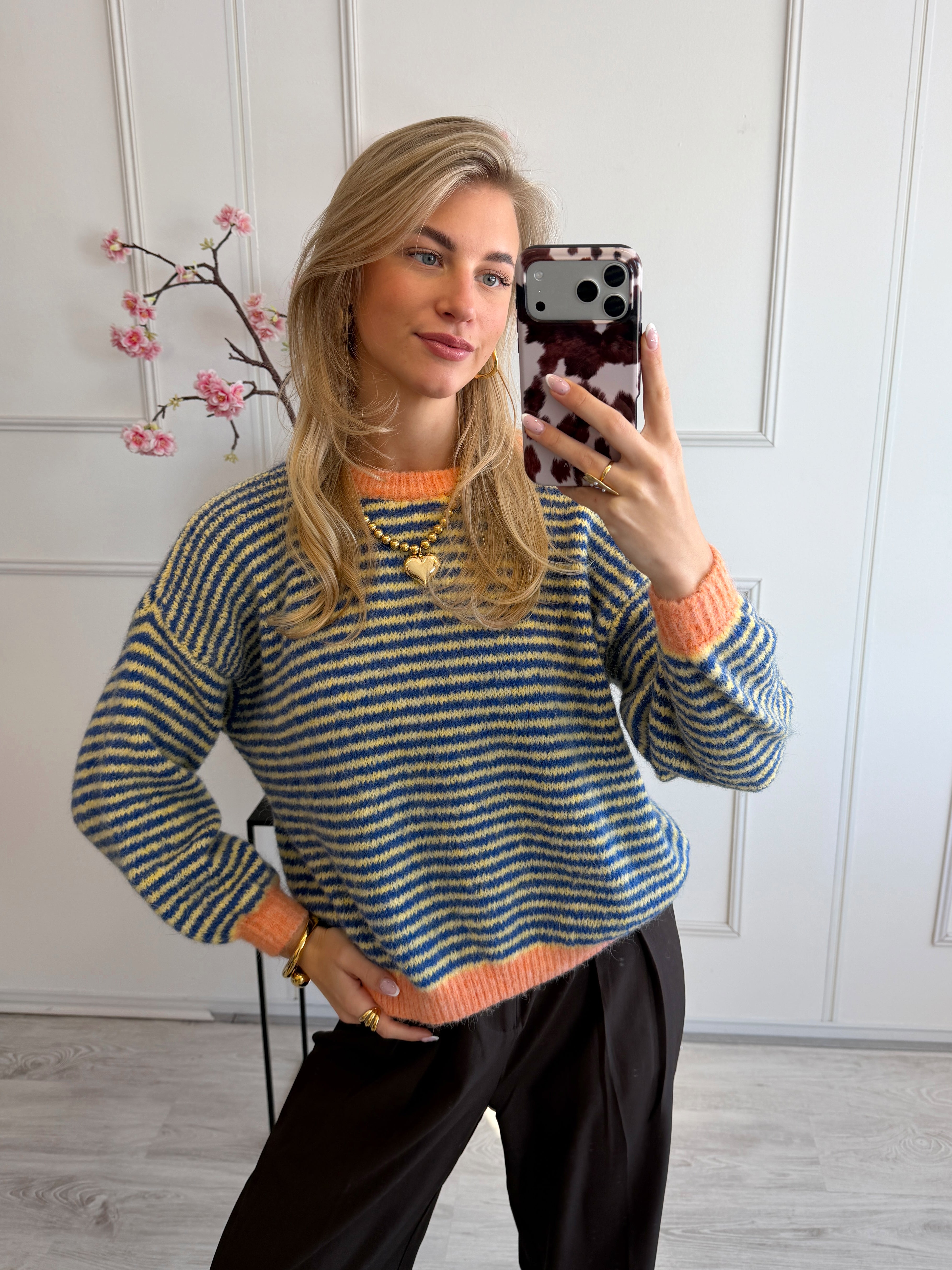 Chastar Striped Sweater | Oranje - Blauw
