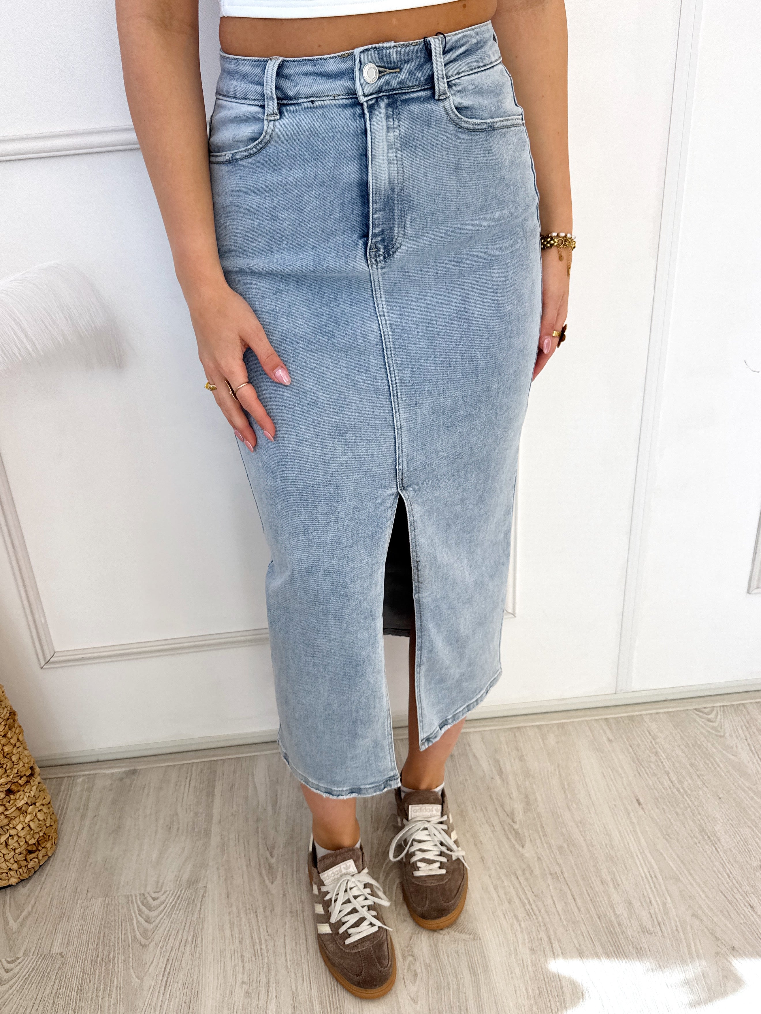 Denim Rok Stretchy met split | Blauw