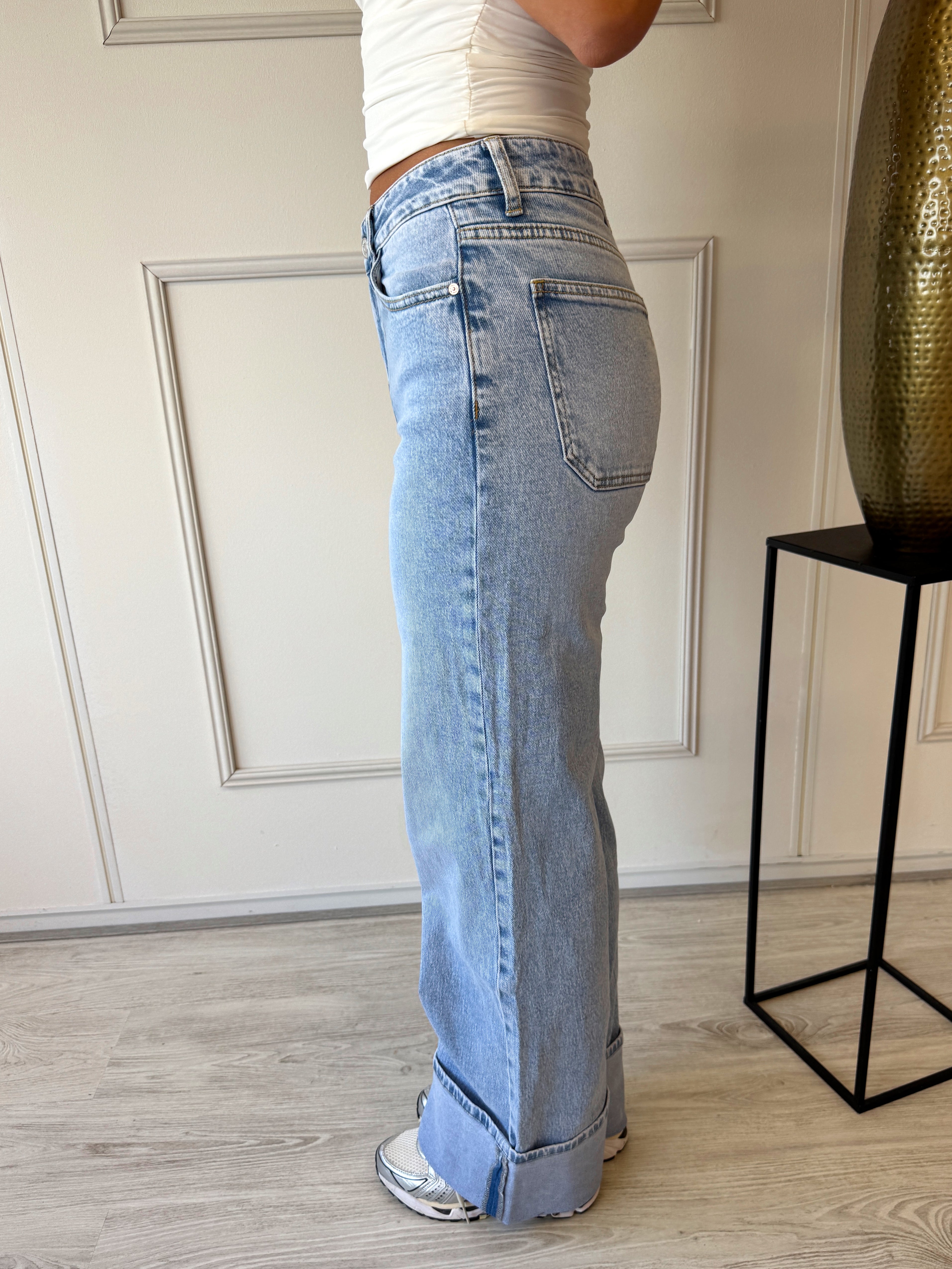 Mid waist Cuff Jeans | Blauw