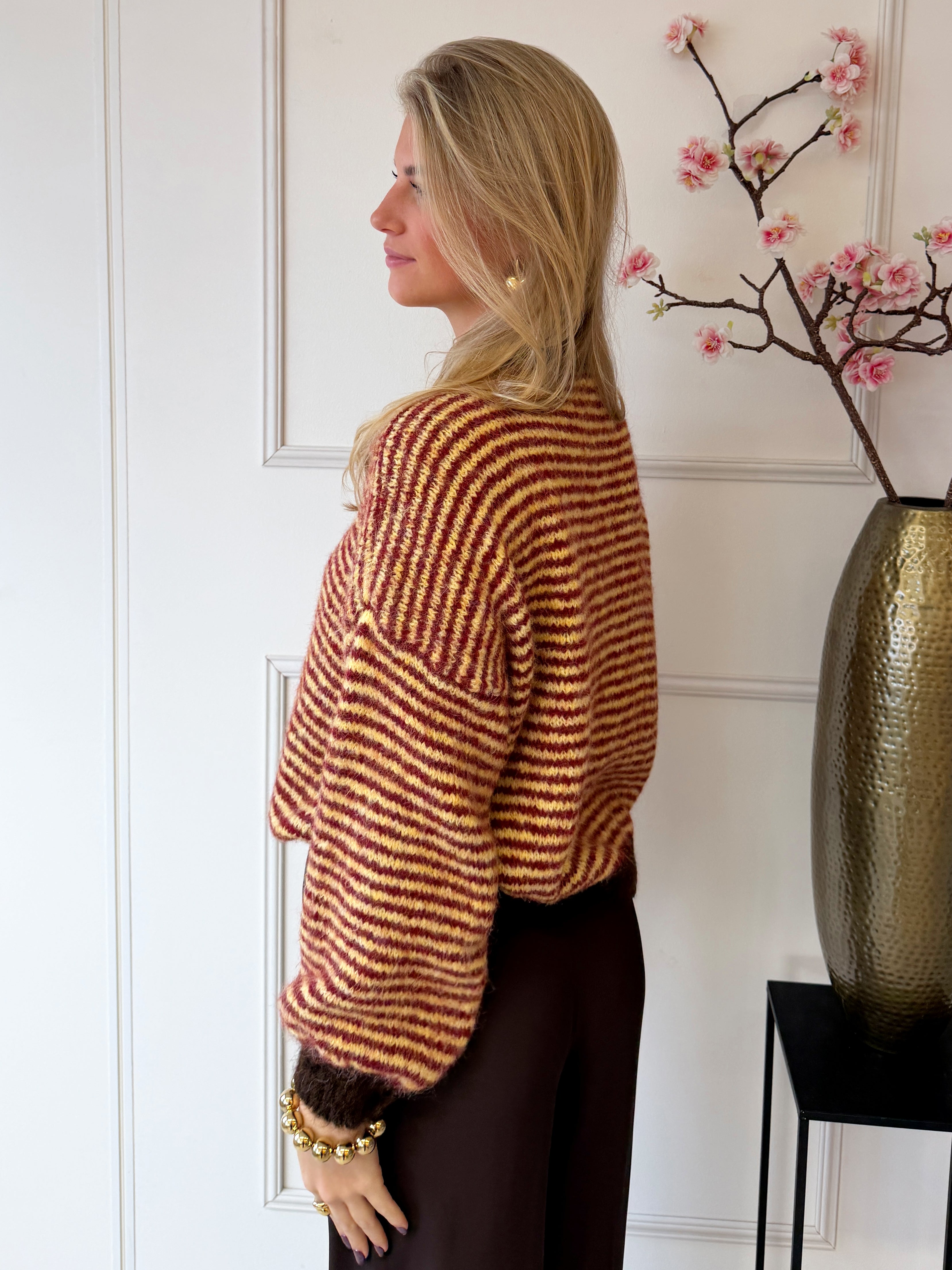 Chastar Striped Sweater | Burgundy - Geel