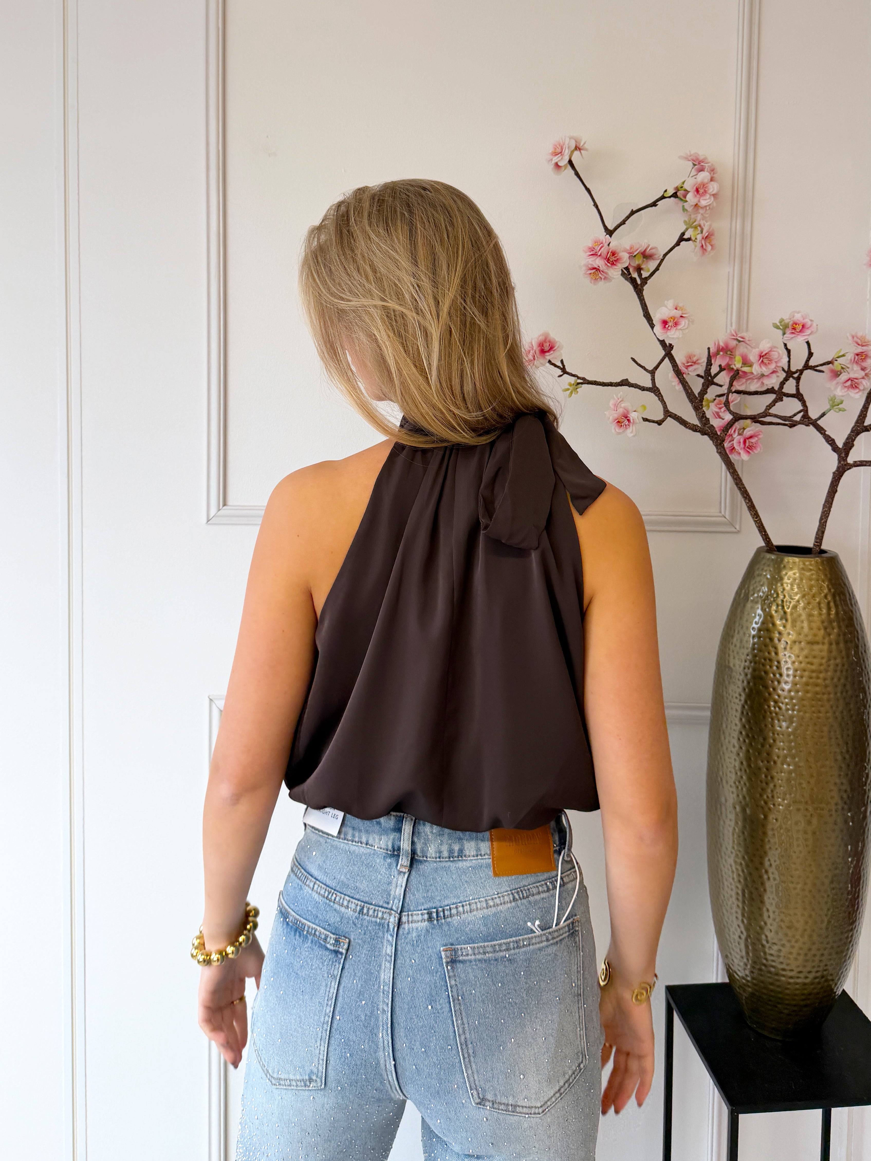 Satijnen Amy Top | Bruin