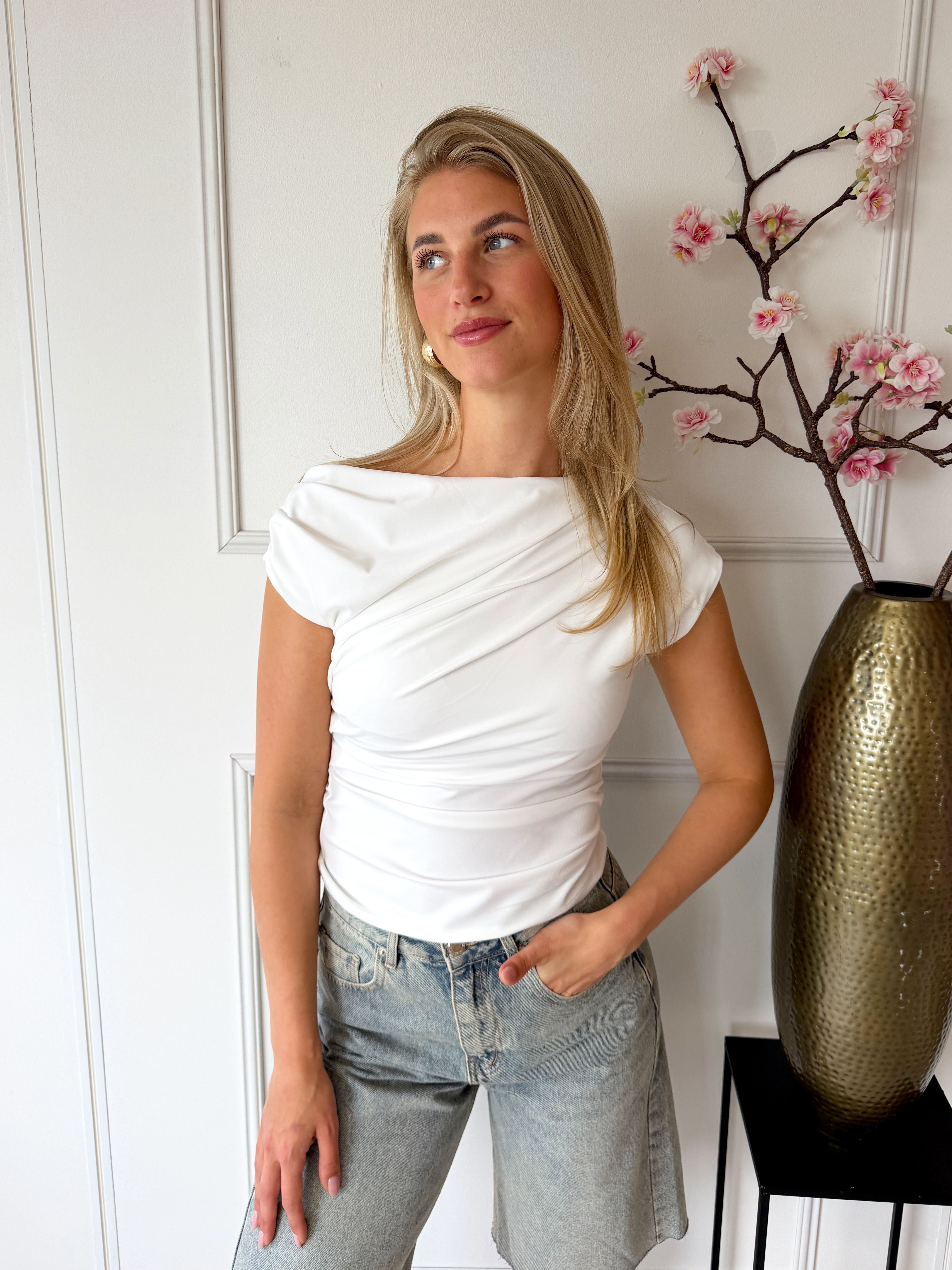 Milina top met watervalhals | Wit