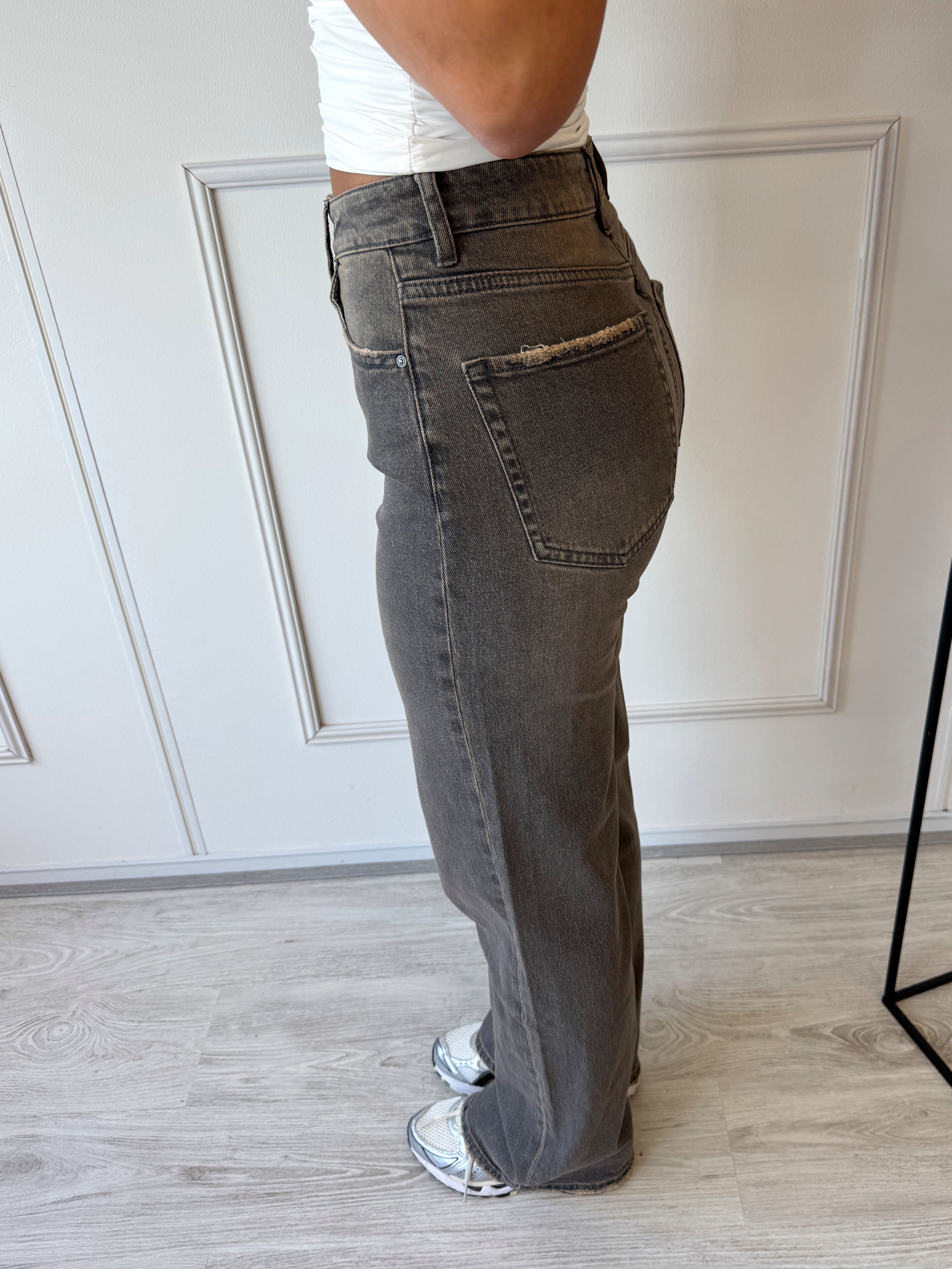 Wide Leg Wash Jeans | Grijs